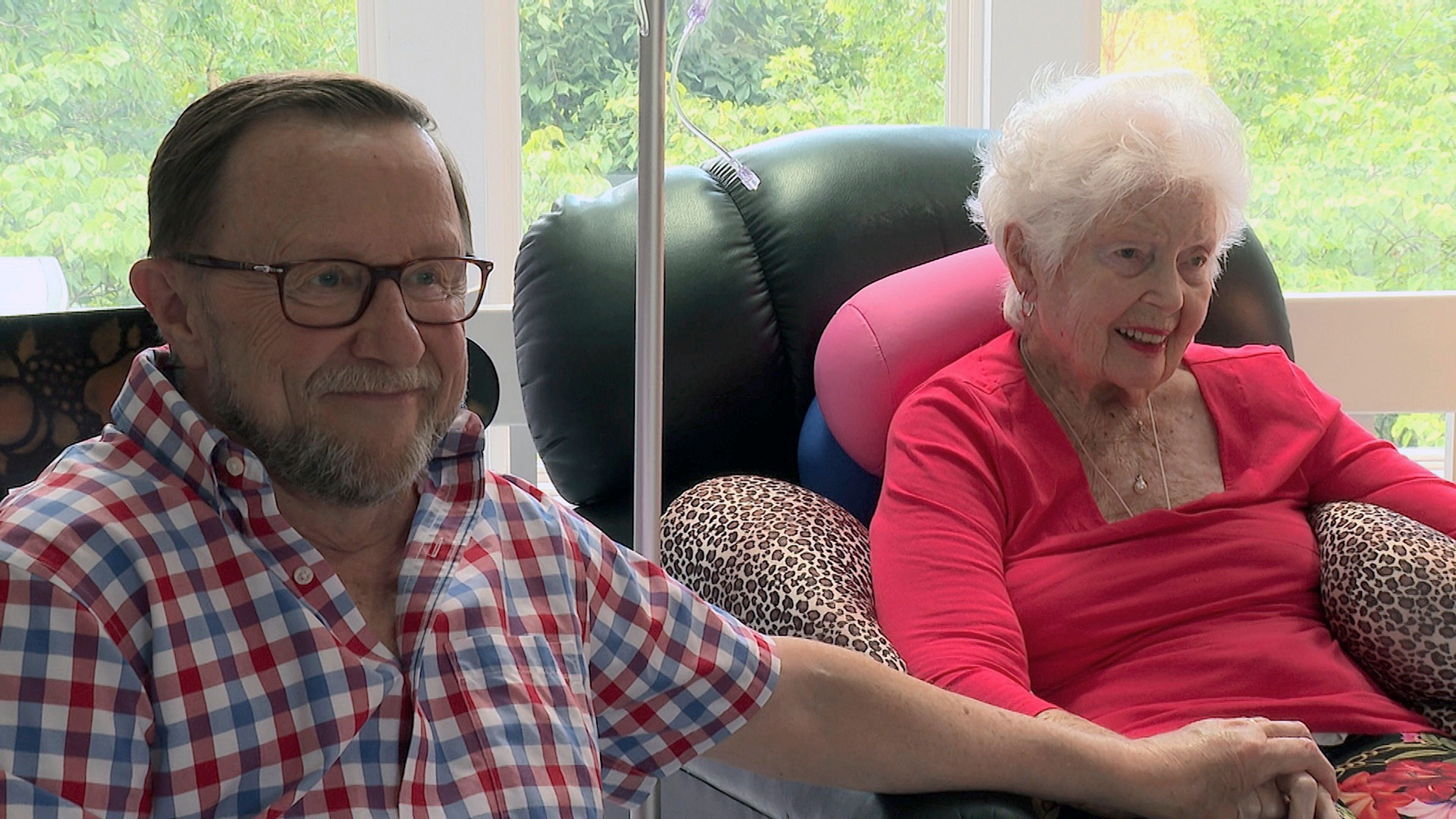 Sue Fleming, who was among more than 40 people sickened with listeria food poisoning tied to a deadly outbreak, right, and her husband Patrick Fleming sit in their home on Thursday, Aug. 8, 2024 in High Ridge, Mo. (AP Photo/Nick Ingram)