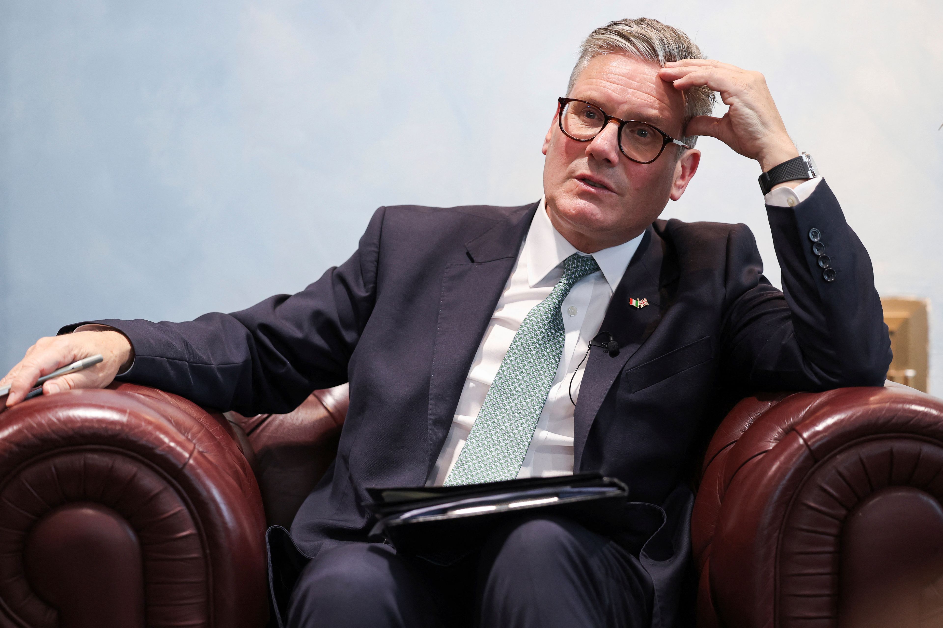 FILE - British Prime Minister Keir Starmer speaks to members of the media in Rome, Monday, Sept. 16, 2024. (Phil Noble/Pool Photo via AP, File)