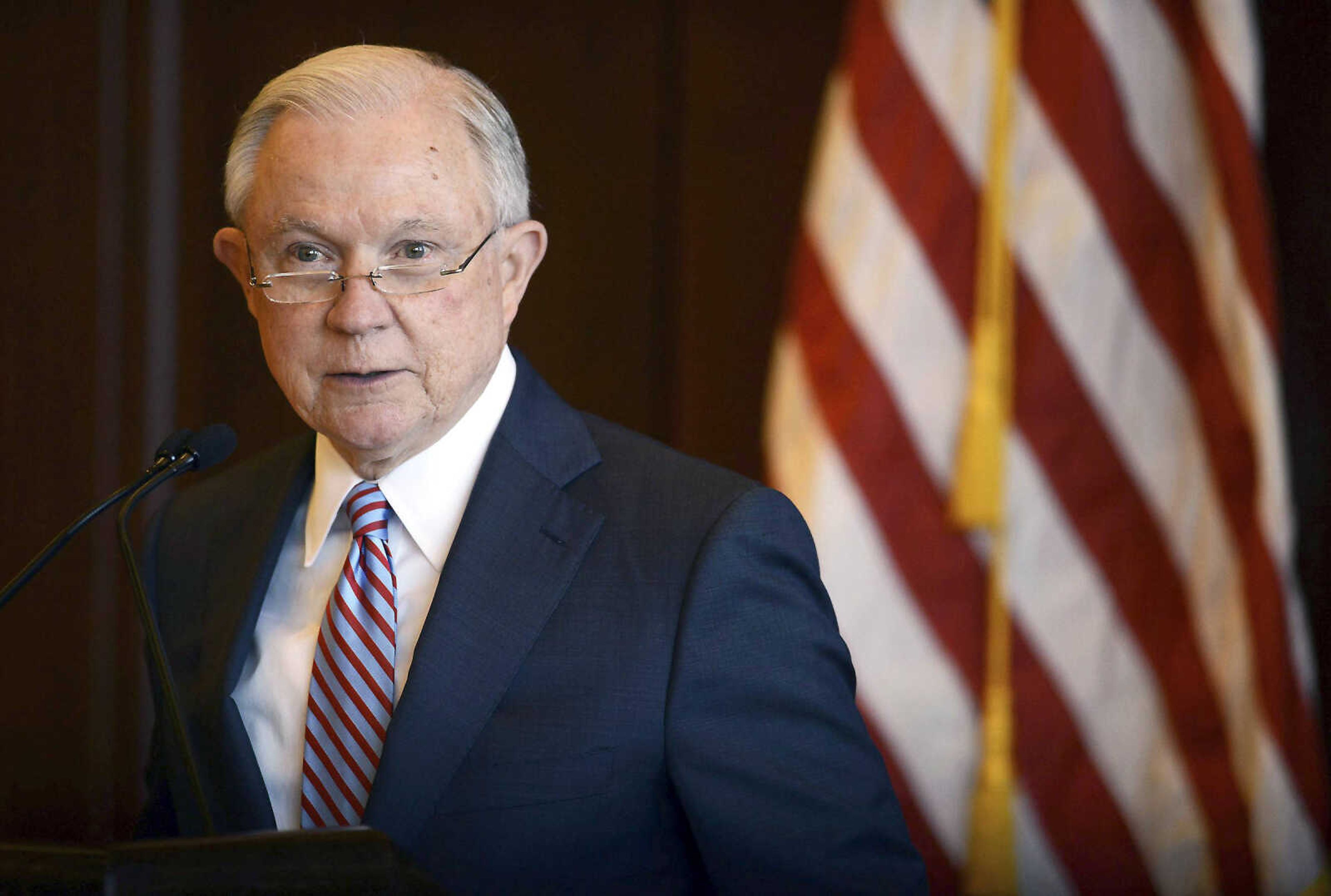 U.S. Attorney General Jeff Sessions speaks on immigration policy and law enforcement actions Friday at Lackawanna College in downtown Scranton, Pennsylvania.