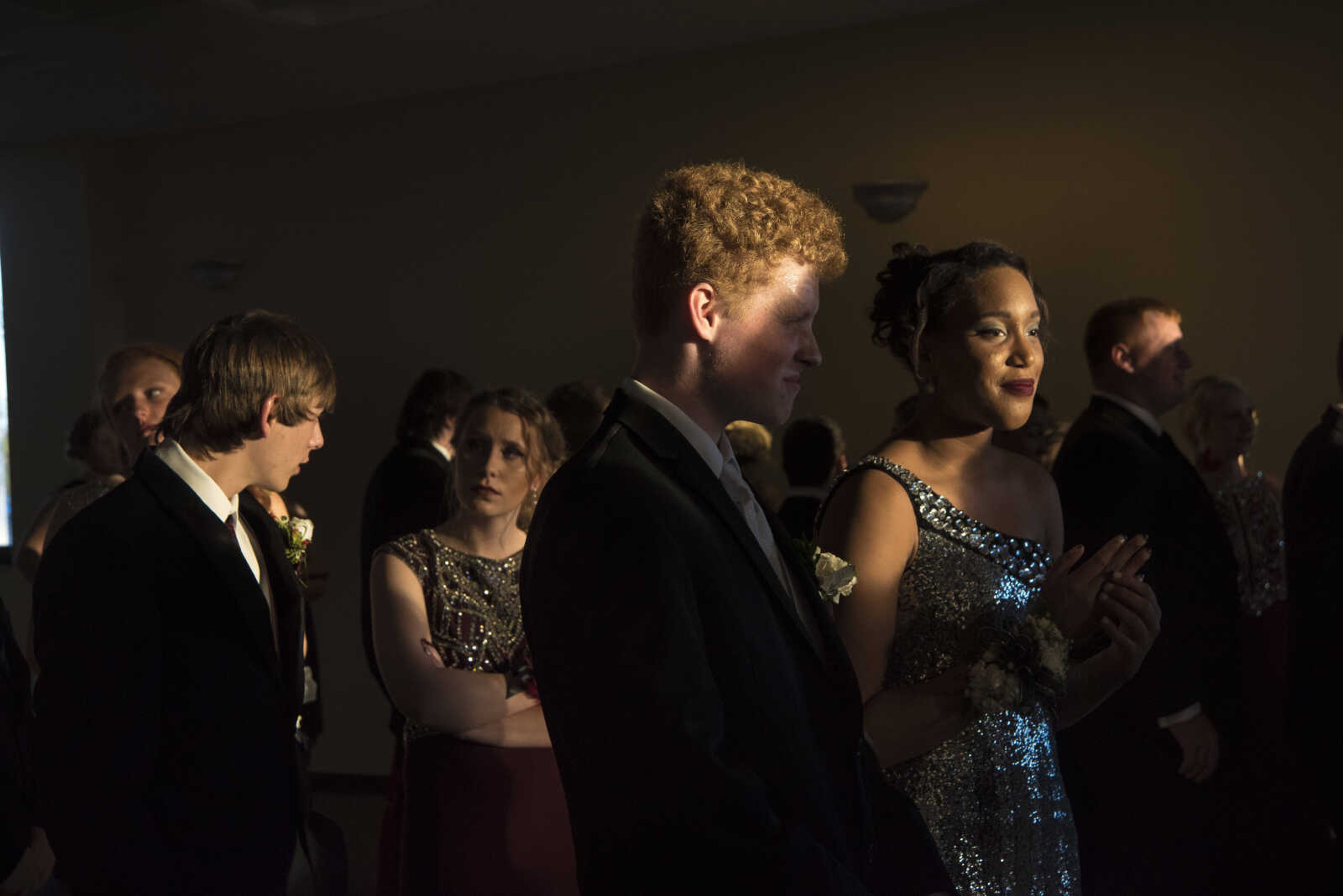 Students line up for the grand march during the Chaffee prom Saturday, April 1, 2017 at the University Center on the campus of Southeast Missouri State University in Cape Girardeau.