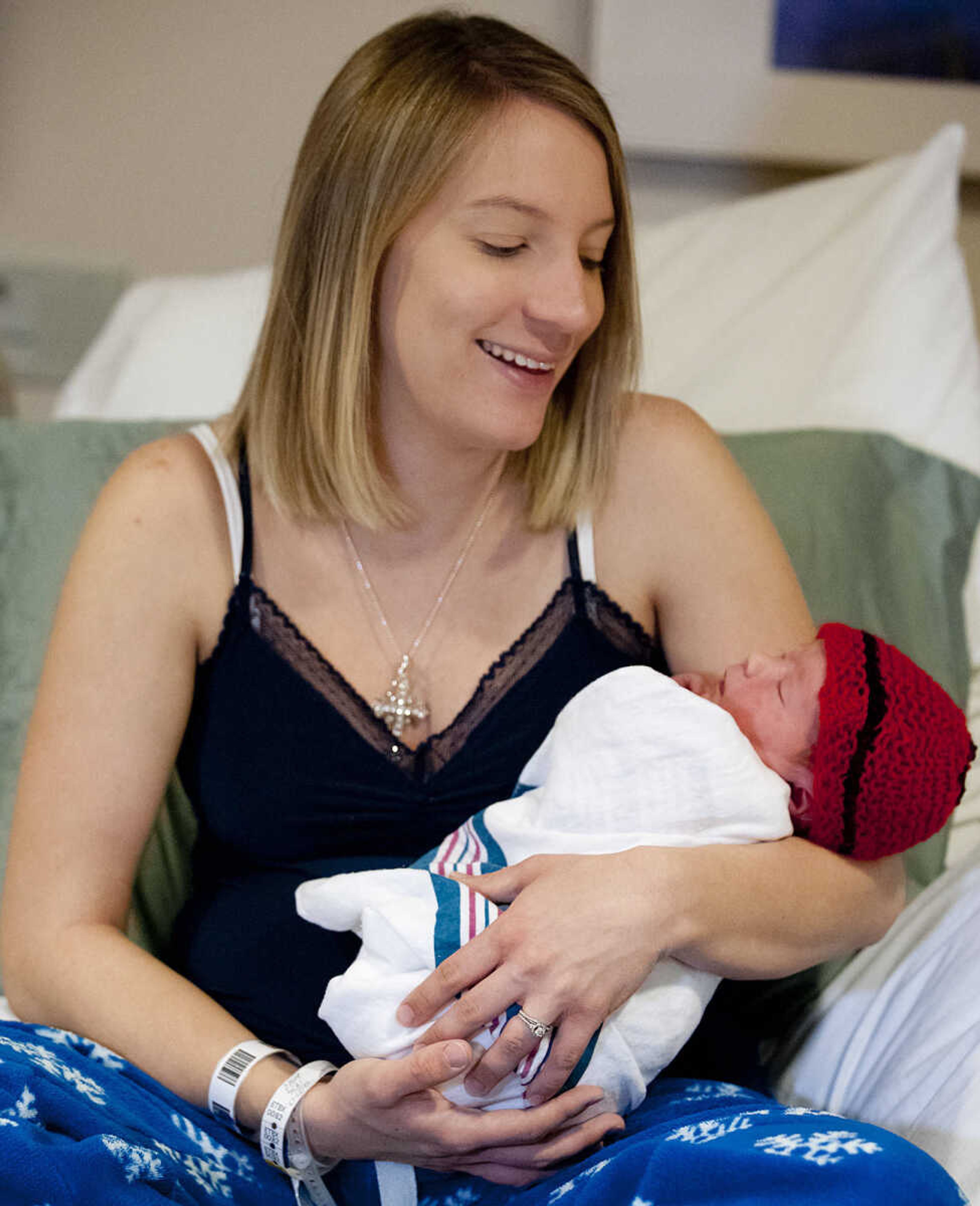 Leah Henley holds her son, Tucker Isaiah Henley, who was born at 12:59 a.m. Wednesday, Jan. 1, at Southeast Hospital. Tucker weighs seven pounds, eleven ounces and wasn't due for a couple of more weeks. "Two and a half weeks early, he's healthy and we are extremely happy," said Leah who was with her husband Adam and first son, Chase age three.