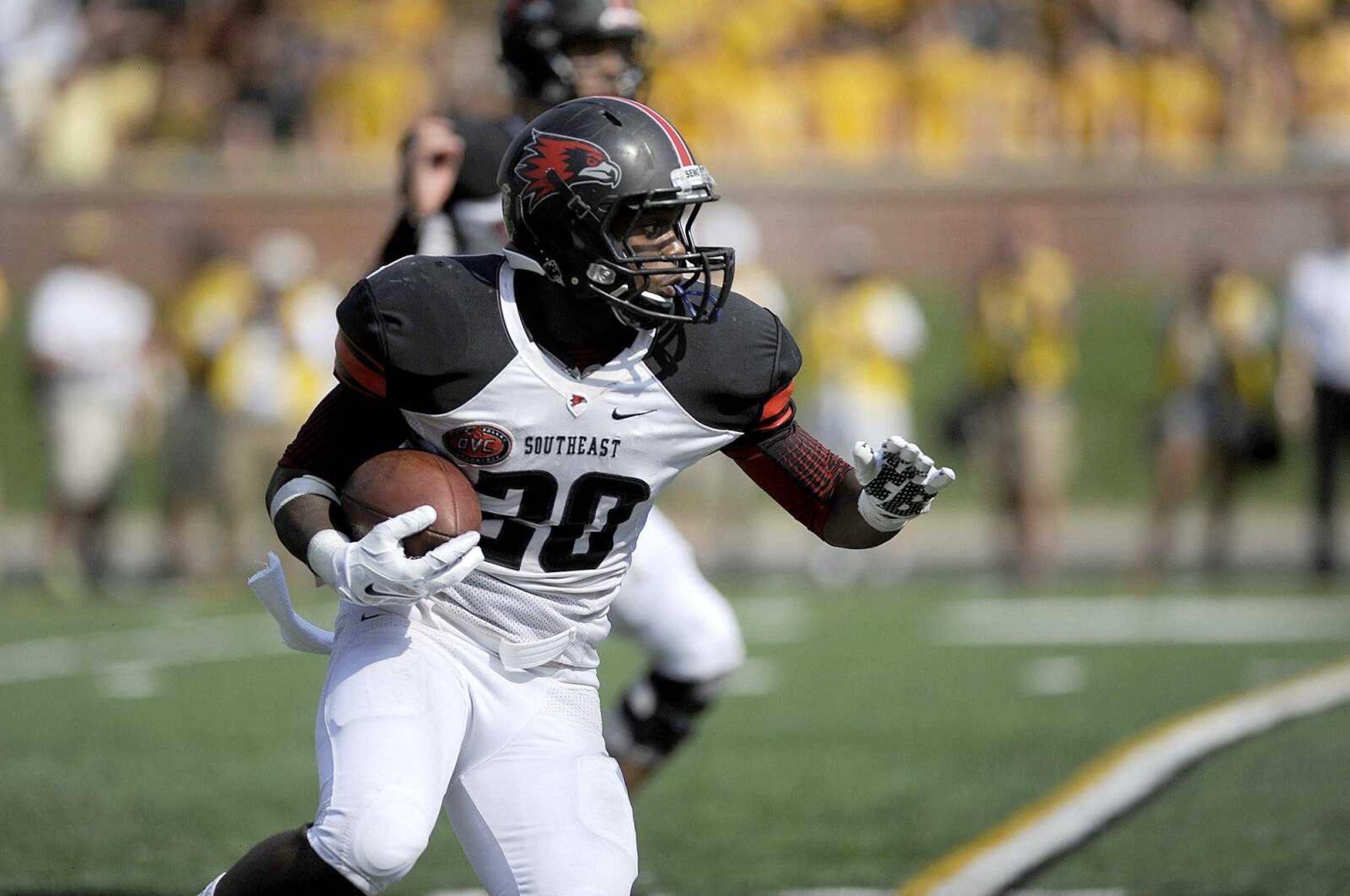 Southeast Missouri State's DeMichael Jackson runs the ball against Mizzou in the first quarter, Saturday, Sept. 5, 2015, at Faurot Field in Columbia, Missouri. Mizzou defeated Southeast 34-3. (Laura Simon)