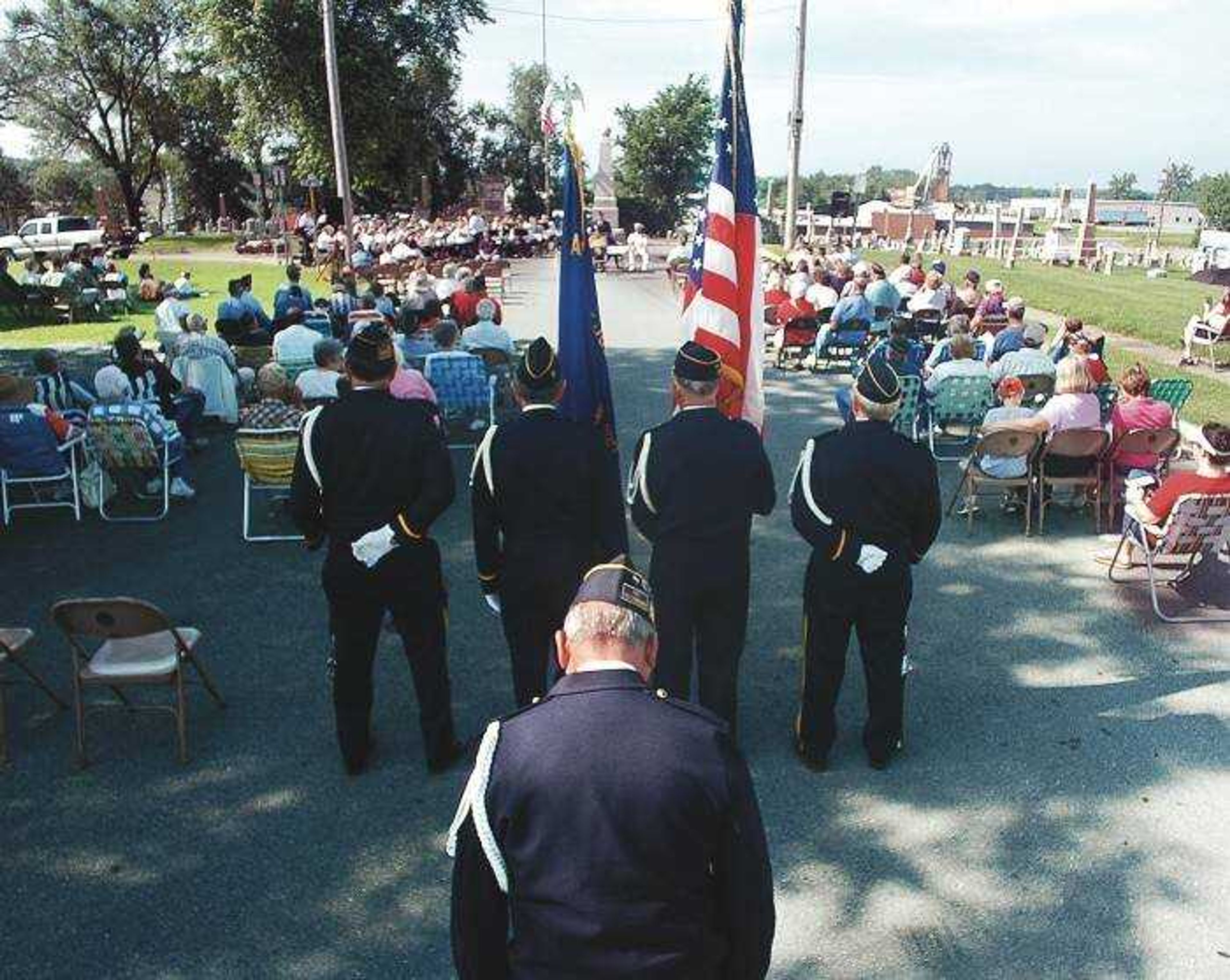 Members of the American Legion Honor Guard stood at the back of the ceremony as they prepared for the Presentation of the Colors during the Jackson Memorial Day service on Monday. (Aaron Eisenhauer)