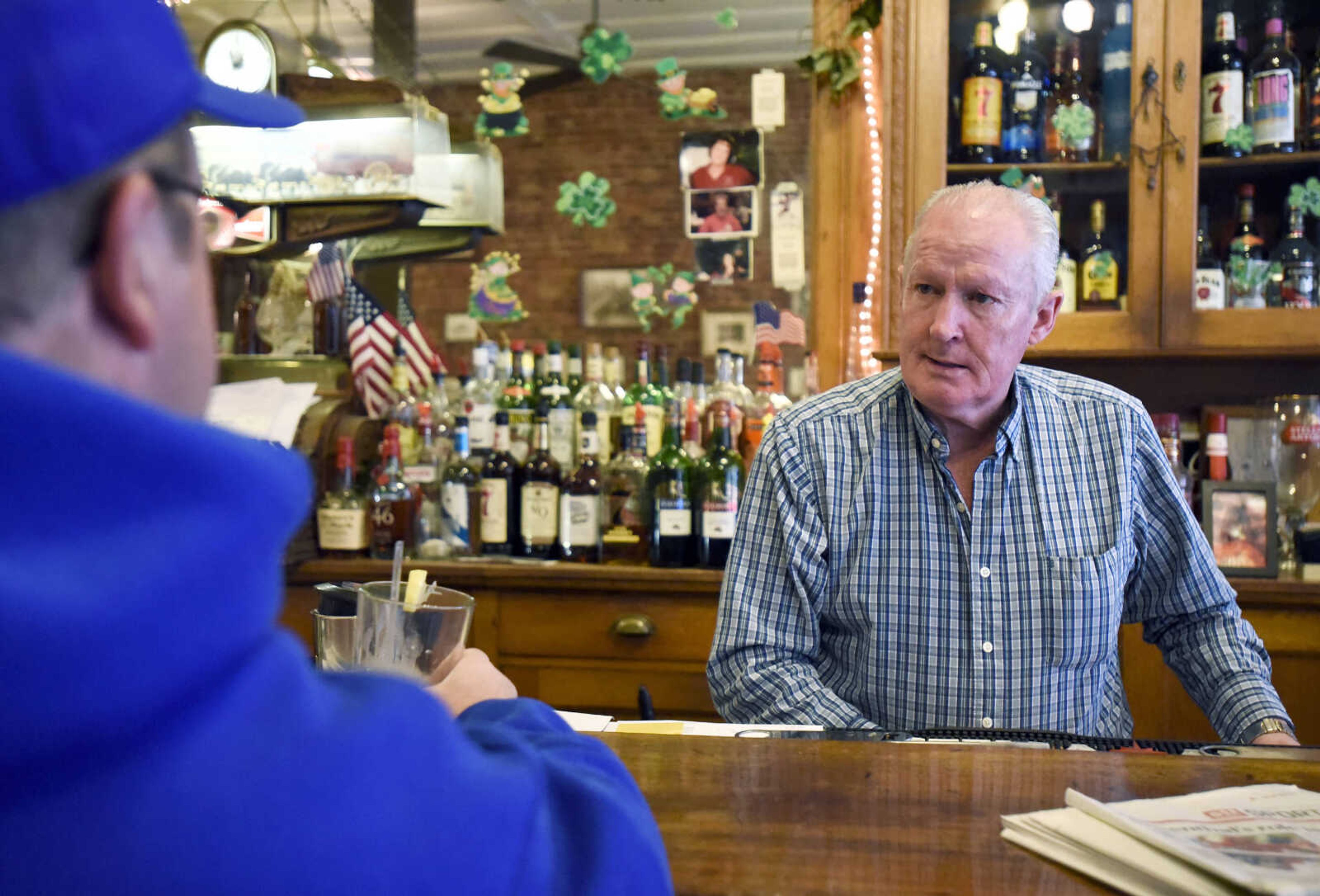 Jerry Holliday entertains customers inside The Anvil in St. Genevieve on Friday, March 17, 2017.