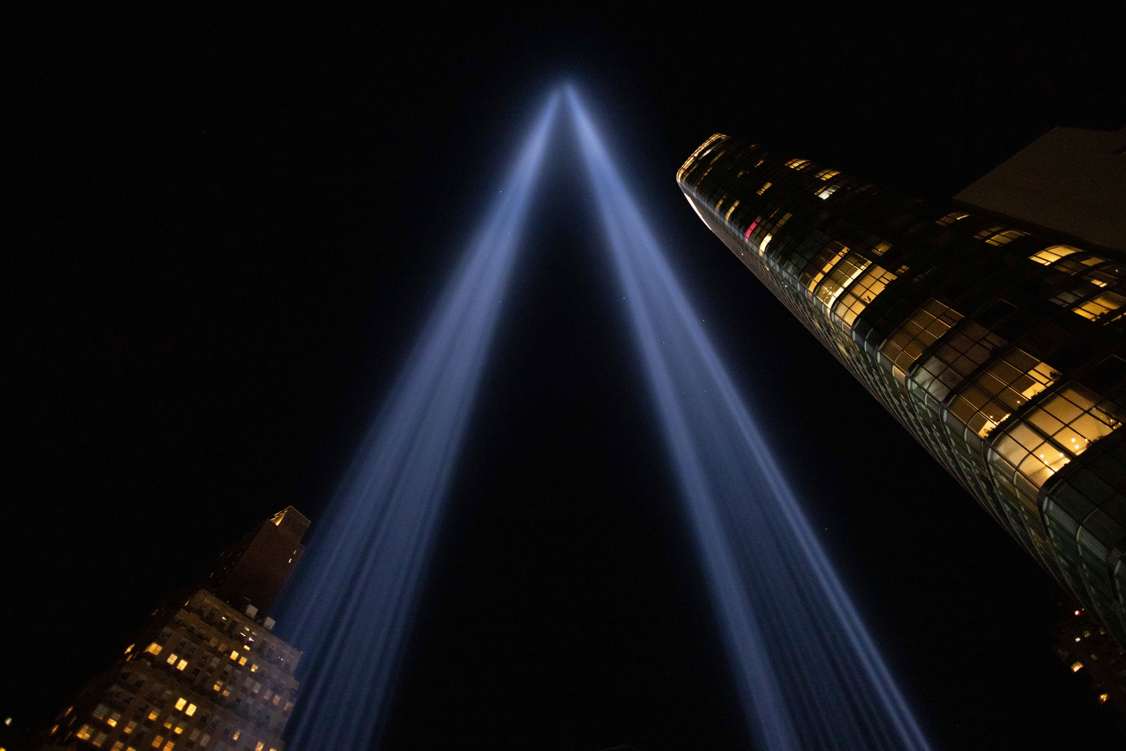 The Tribute in Light is seen in the sky on the 23rd anniversary of the Sept. 11, 2001 attacks, Wednesday, Sept. 11, 2024, in New York. (AP Photo/Yuki Iwamura)