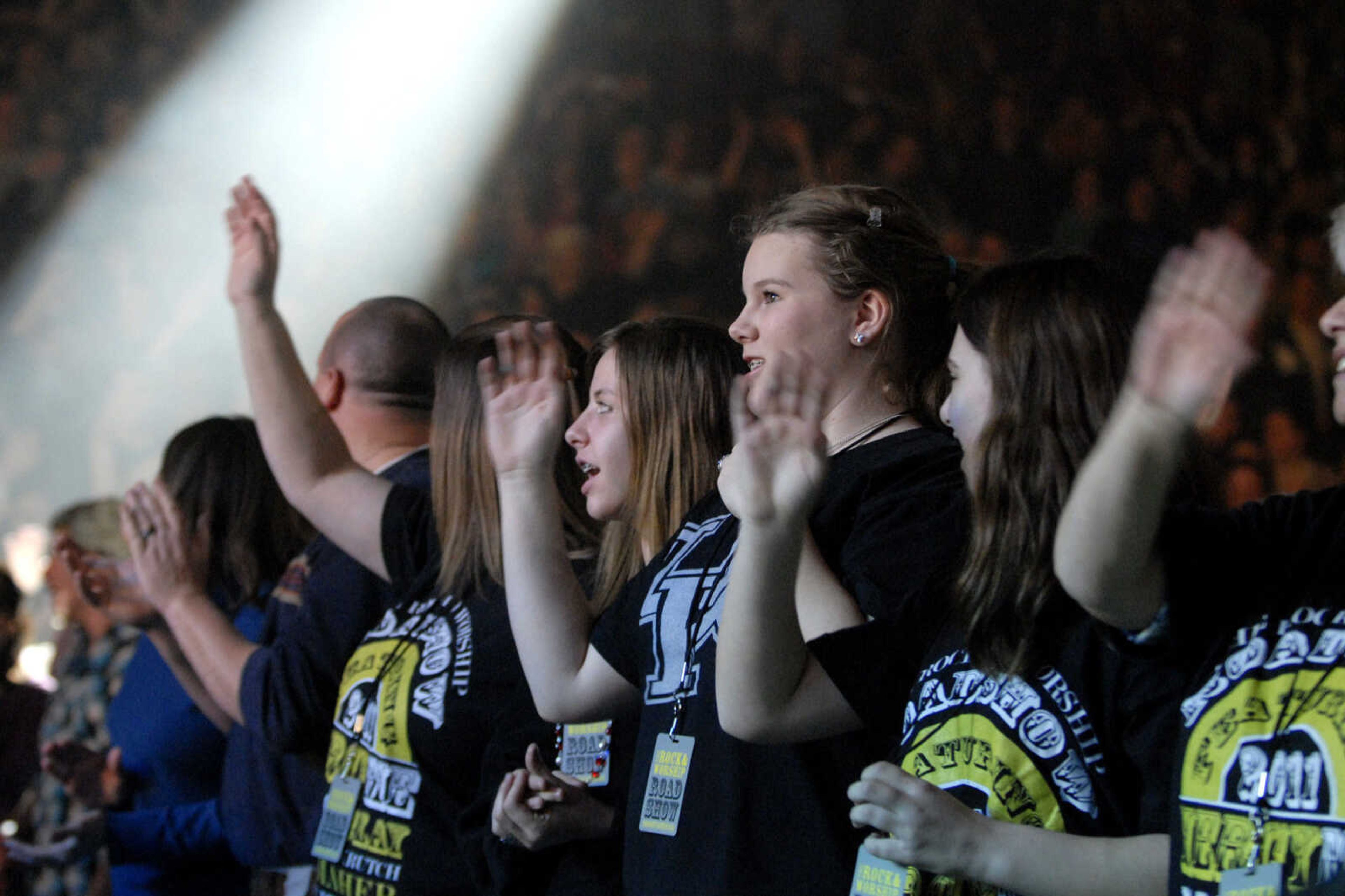 LAURA SIMON~lsimon@semissourian.com
Fans dance Friday, January 28, 2011 during the Rock and Worship Roadshow 2011 tour at the Show Me Center in Cape Girardeau.