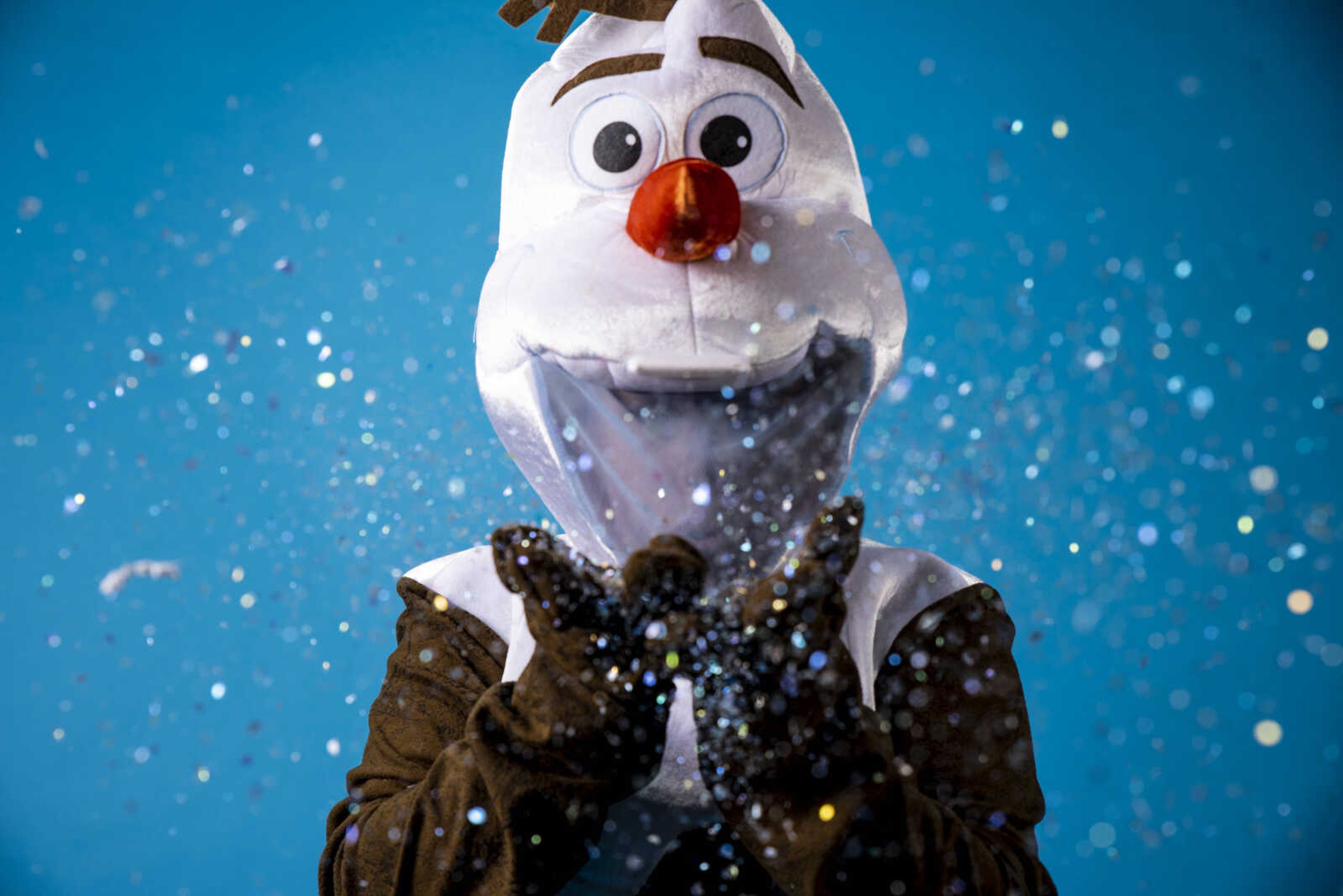 Andrea Gray portrays the role of Olaf from Disney's "Frozen" at the Southeast Missourian studio Monday, April 1, 2019, in Cape Girardeau.