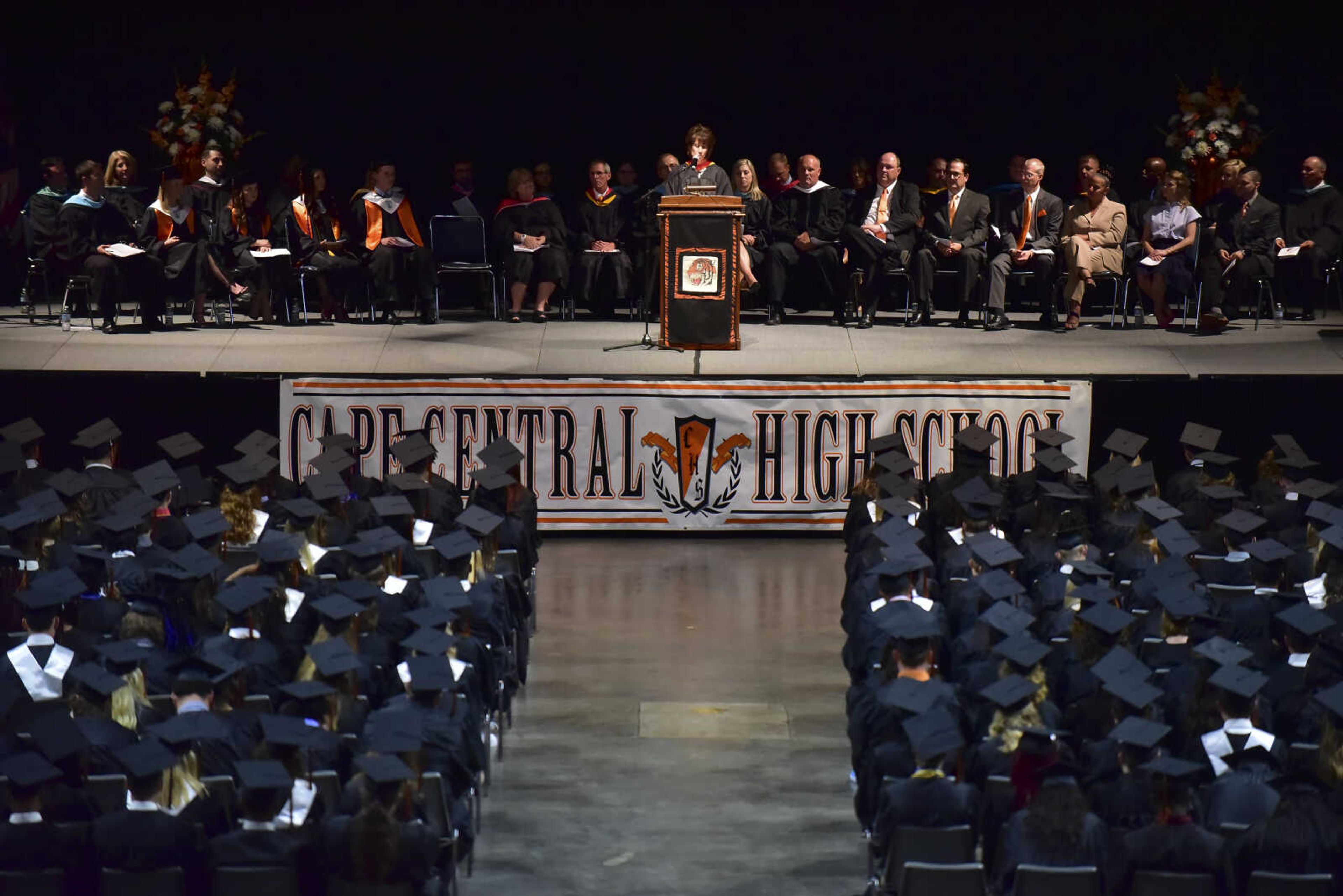 Mrs. Ellen Pannier gives the Commencement Address during Cape Girardeau Central High School graduation Sunday, May 14, 2017at the Show Me Center in Cape Girardeau.