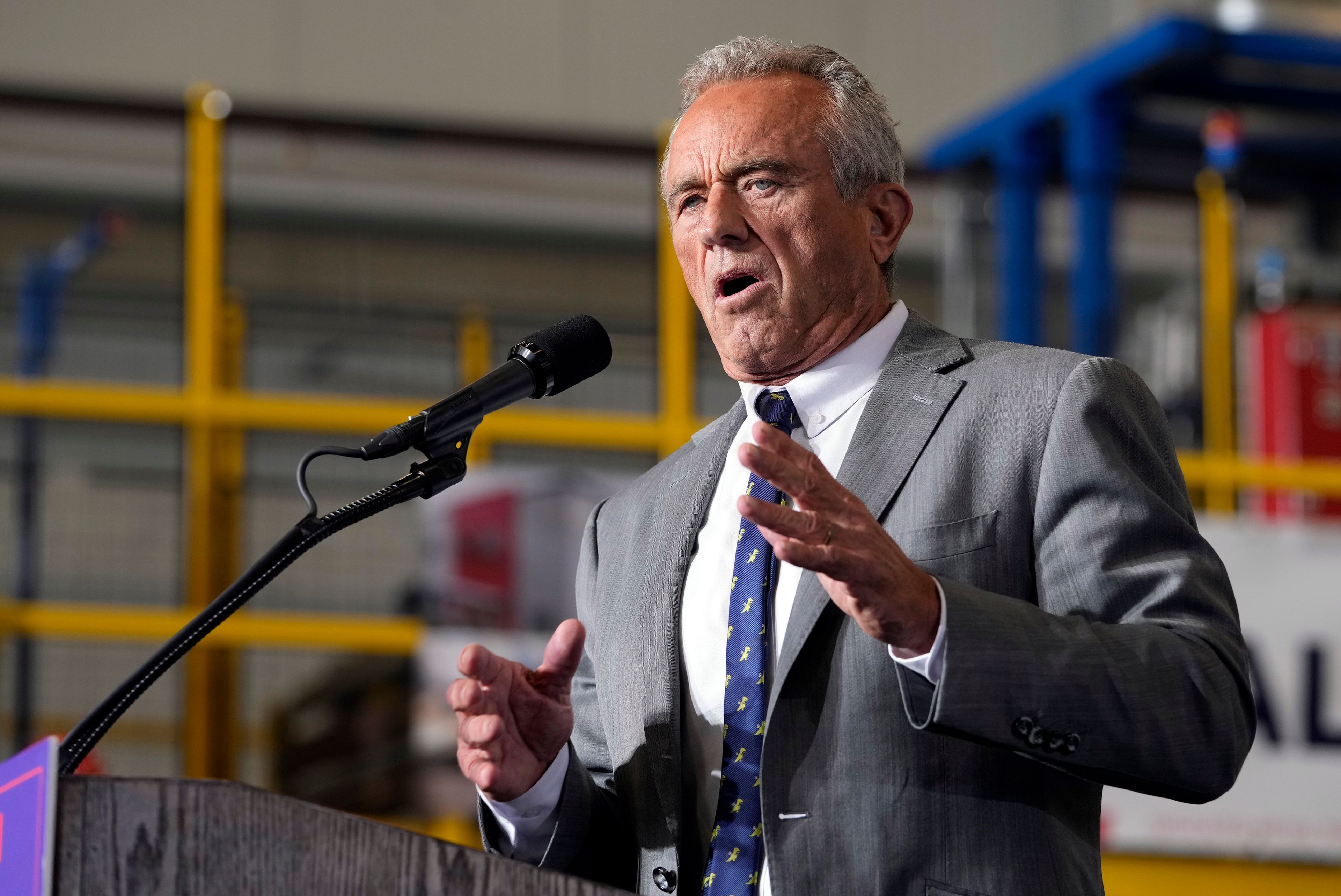 Robert F. Kennedy Jr., speaks before Republican presidential nominee former President Donald Trump at a campaign event Sept. 27 in Walker, Michigan.