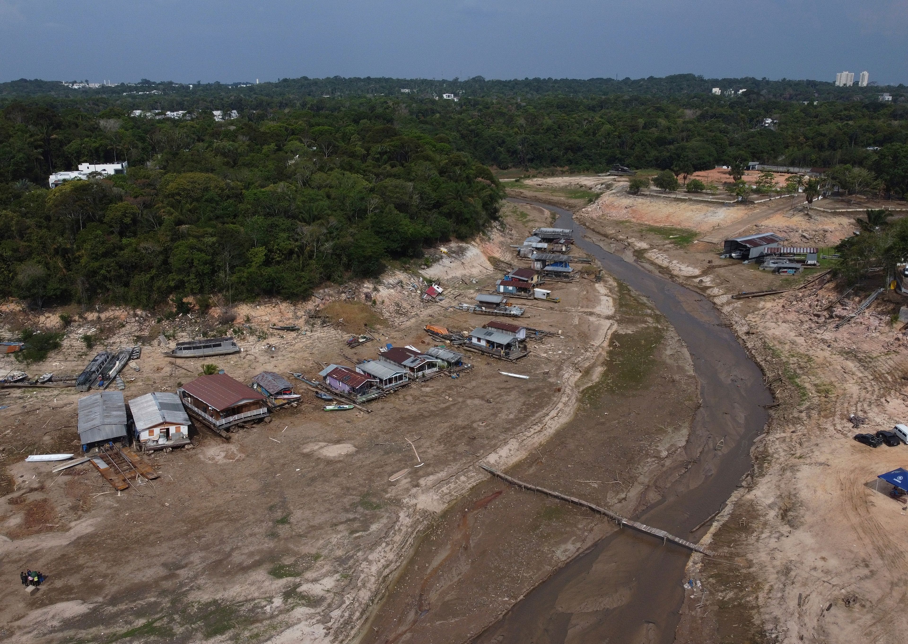 The Taruma Acu River is visible amid a severe drought in Manaus, state of Amazonas, Brazil, Wednesday, Sept. 25, 2024. (AP Photo/Edmar Barros)