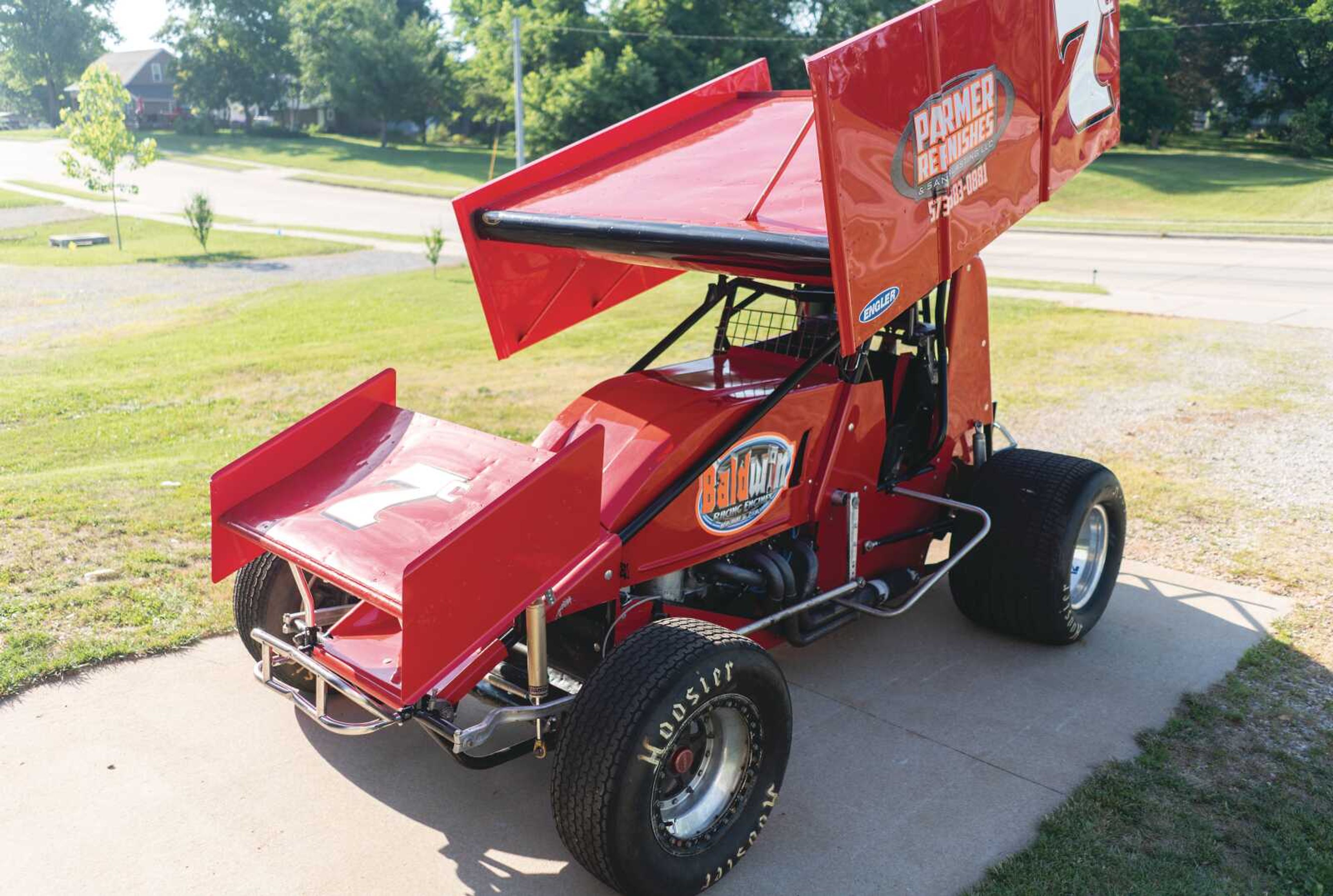 One of the sprint cars Quentin Campbell built sits at his home in Perryville, Mo. Campbell says it takes an average of two to three weeks to build a car.