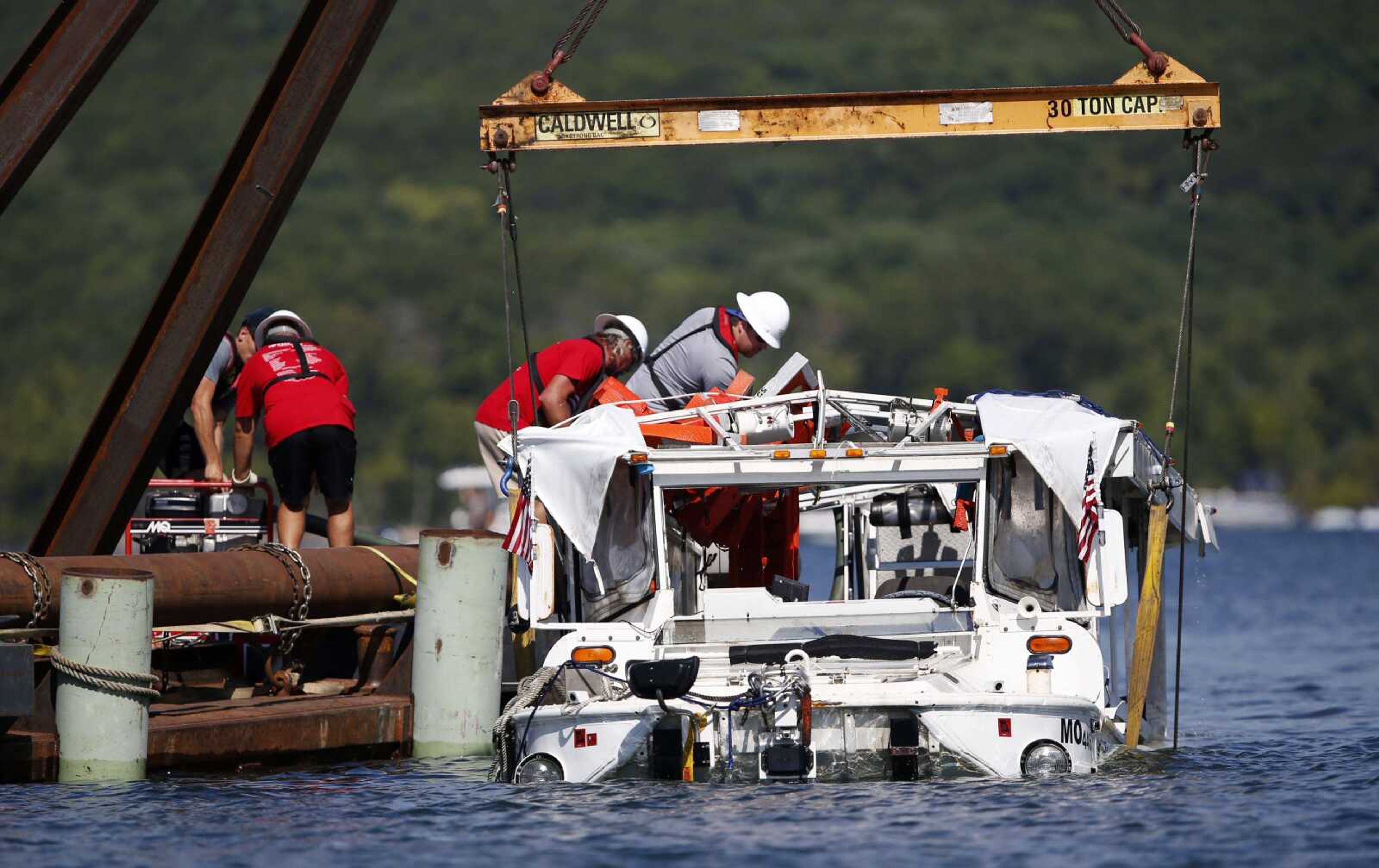 The duck boat that sank in Table Rock Lake is seen July 23 in Branson, Missouri.