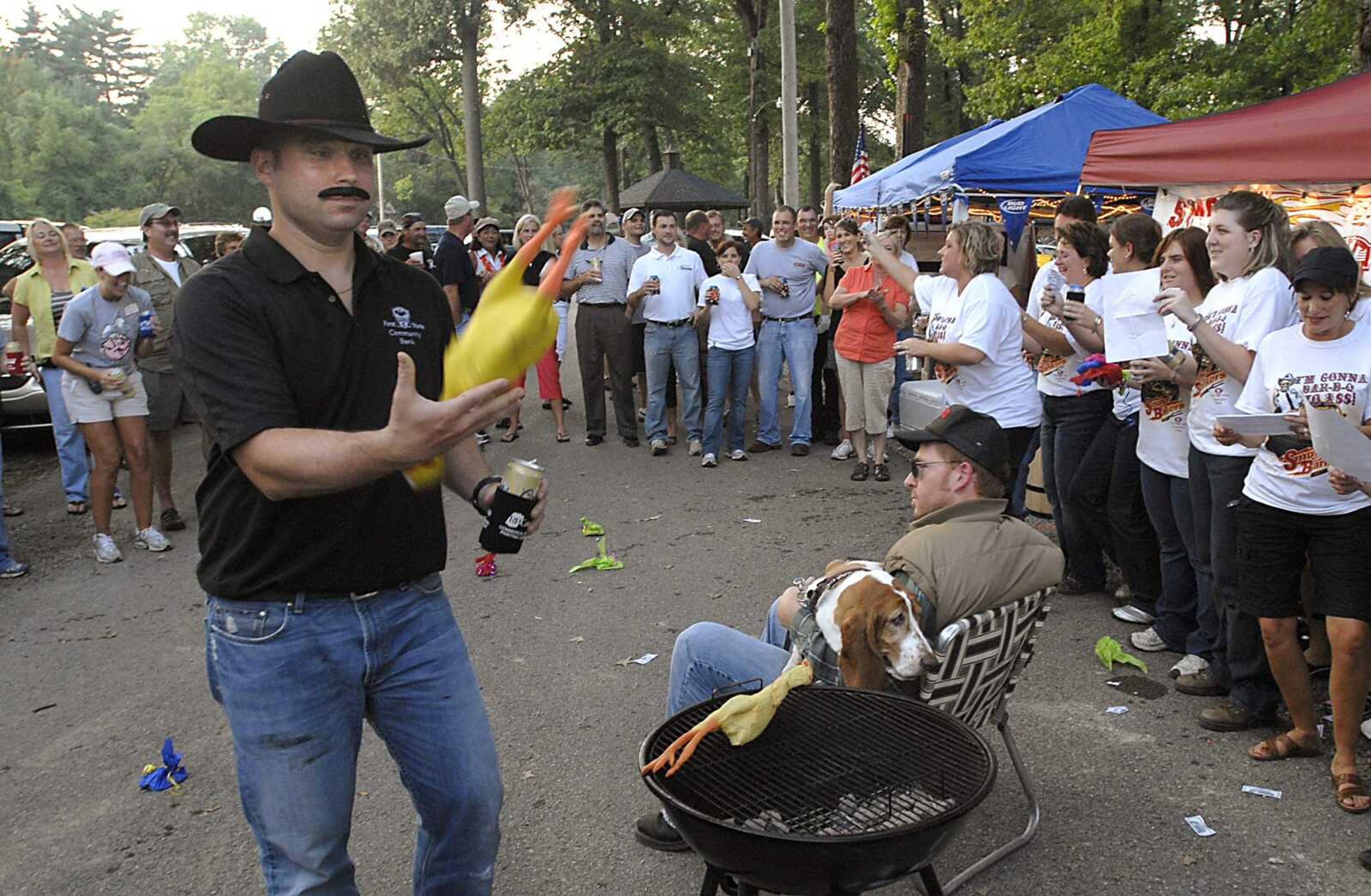 FRED LYNCH ~ flynch@semissourian.com
Matt Knoderer of Cape Girardeau portrayed the bandit with "Smokey and the Bankers" during the showmanship contest at the Cape BBQ Fest at Arena Park.