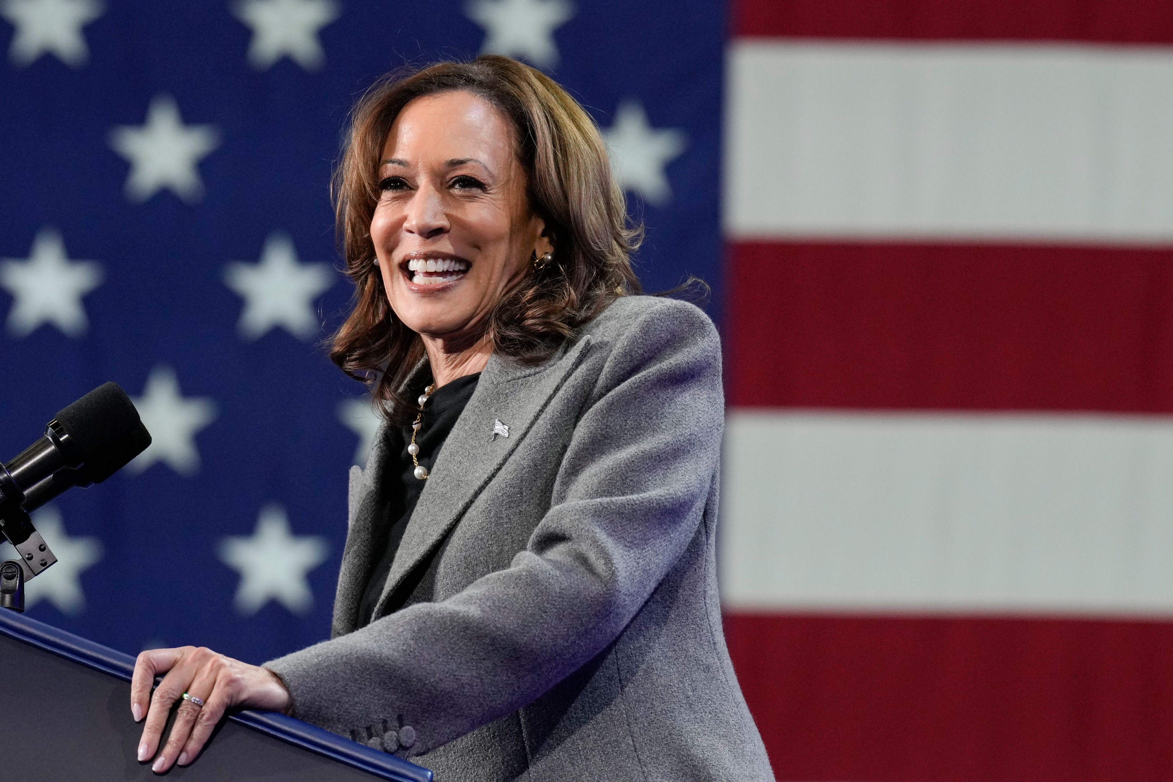 Democratic presidential nominee Vice President Kamala Harris speaks during a campaign event at Lakewood Amphitheatre, Saturday, Oct. 19, 2024, in Atlanta. (AP Photo/Jacquelyn Martin)