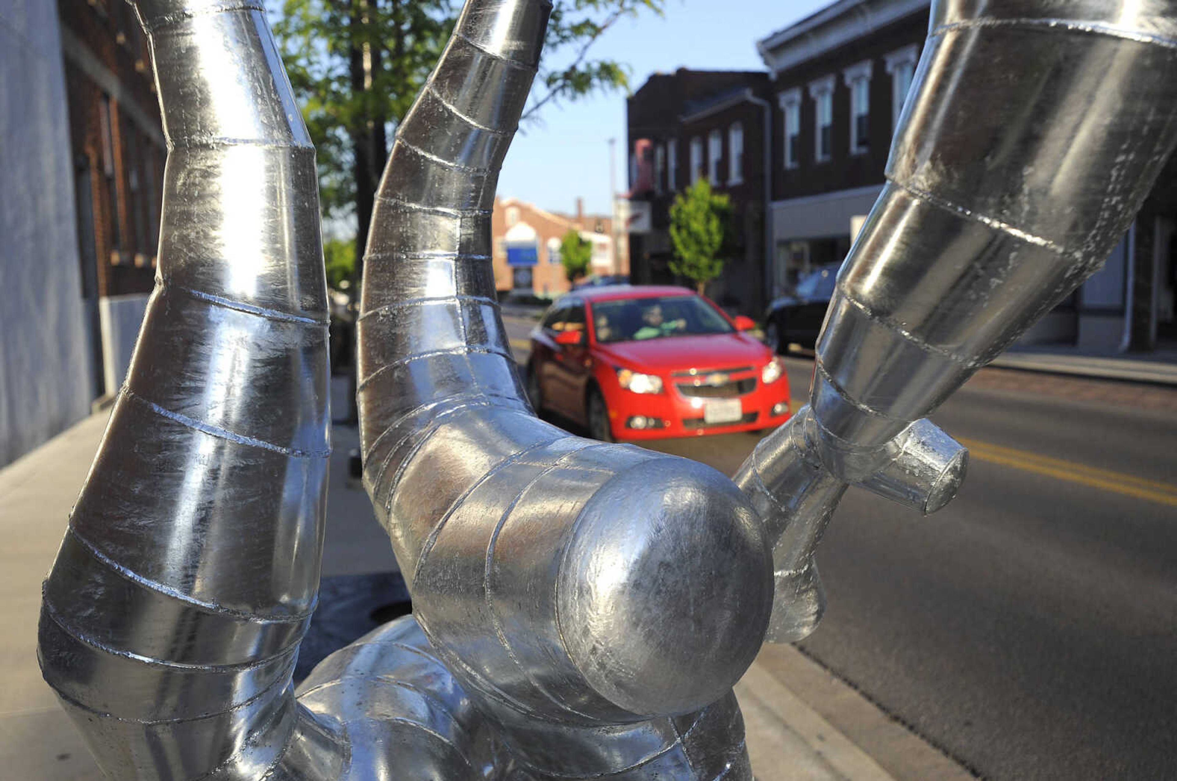 "Borborygmid 6," a sculpture by Will Vannerson of Kansas City, Missouri, is seen on Broadway east of Frederick Street on Friday, April 15, 2016 in Cape Girardeau.