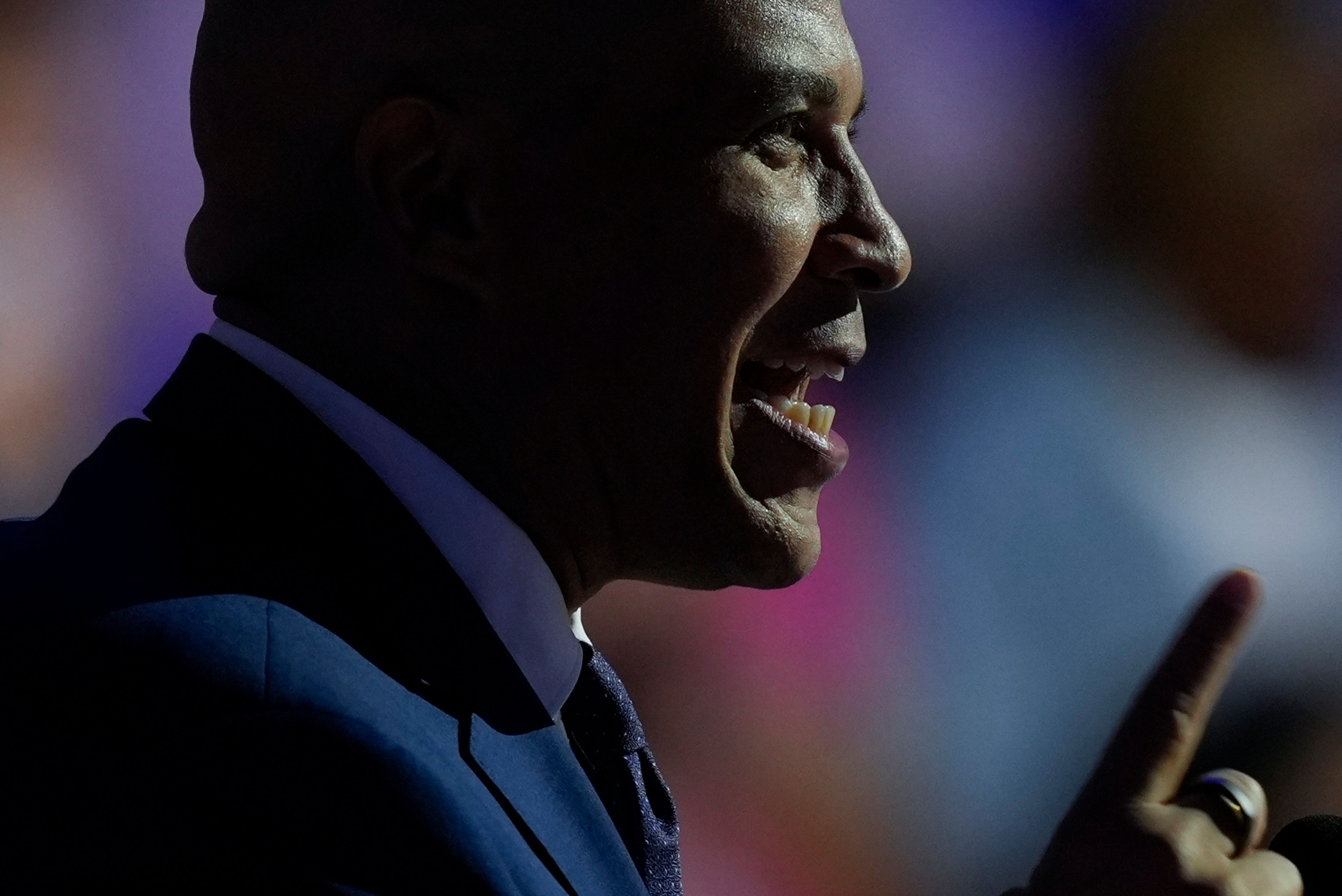 Sen. Cory Booker, D-NJ, speaks during the Democratic National Convention Wednesday, Aug. 21, 2024, in Chicago. (AP Photo/Matt Rourke)