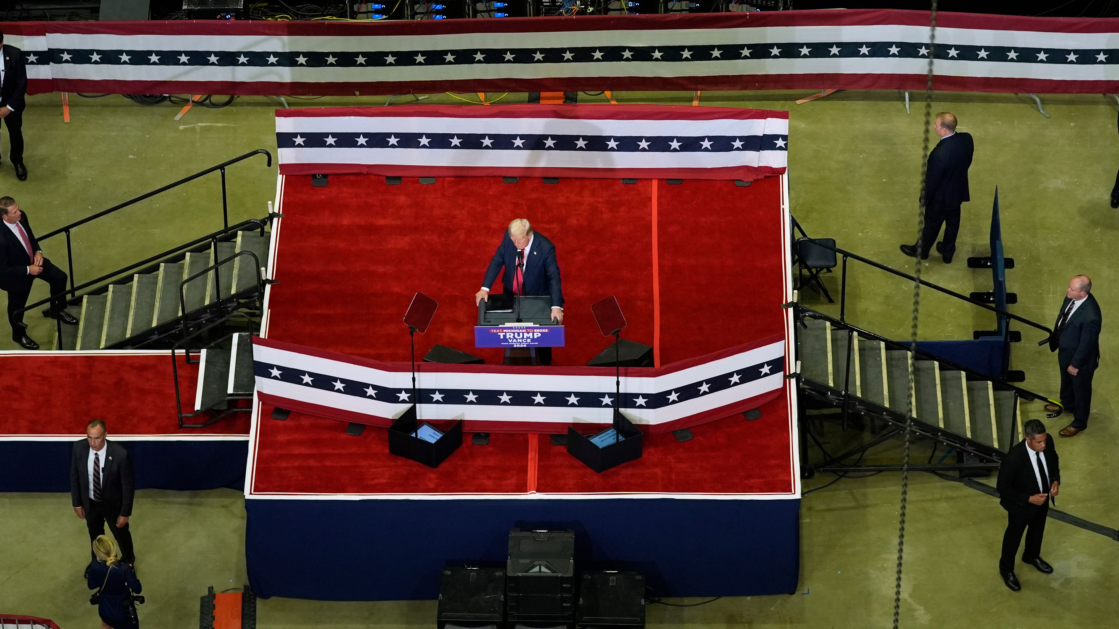 Republican presidential candidate former President Donald Trump speaks at a campaign rally, Saturday, July 20, 2024, in Grand Rapids, Mich. (AP Photo/Evan Vucci)