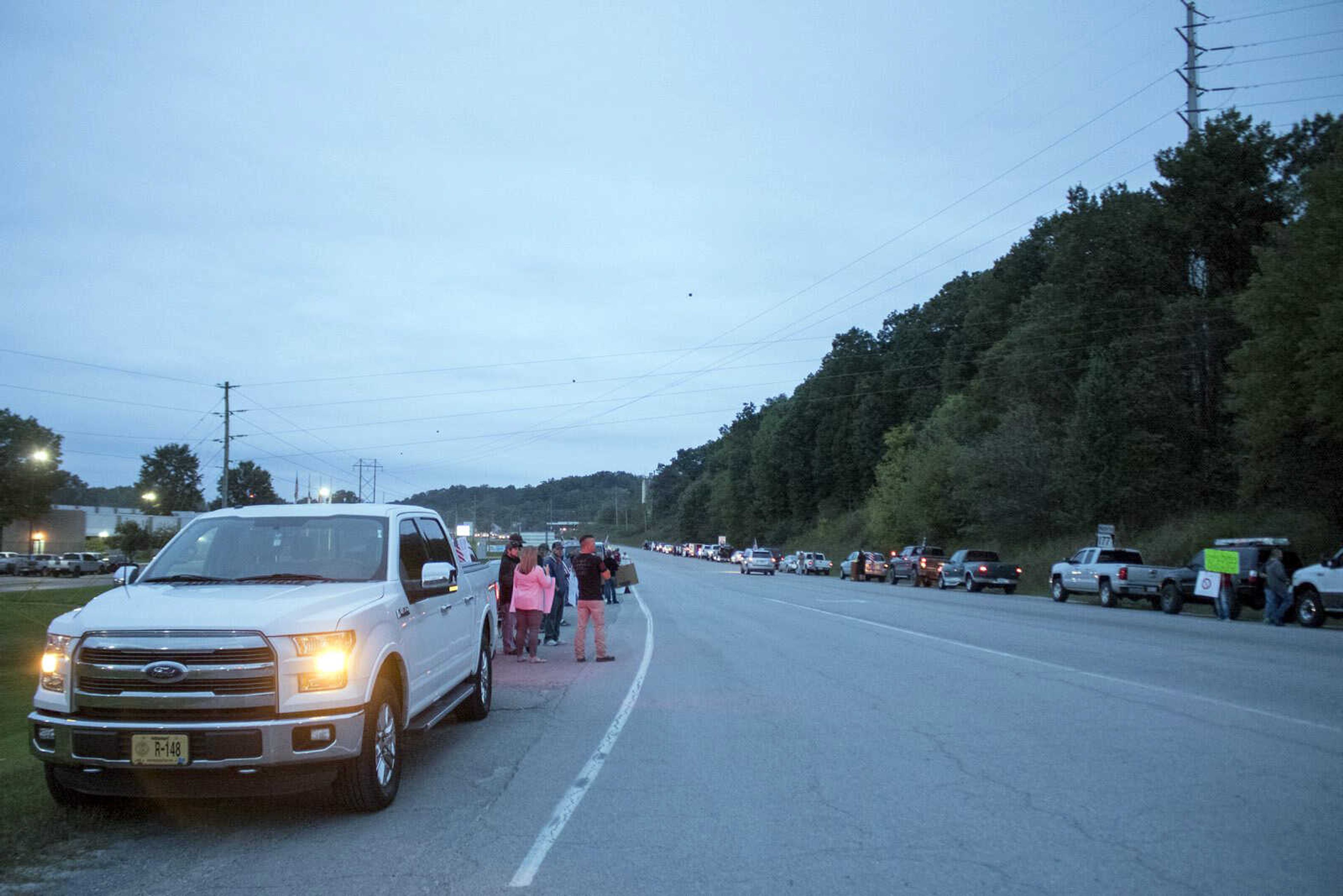 Protestors against Procter & Gamble's vaccine mandate gather outside of the manufacturer's facility in northeastern Cape Girardeau County. Approximately 100 cars parked along Route J and Highway 177 to oppose the mandate.