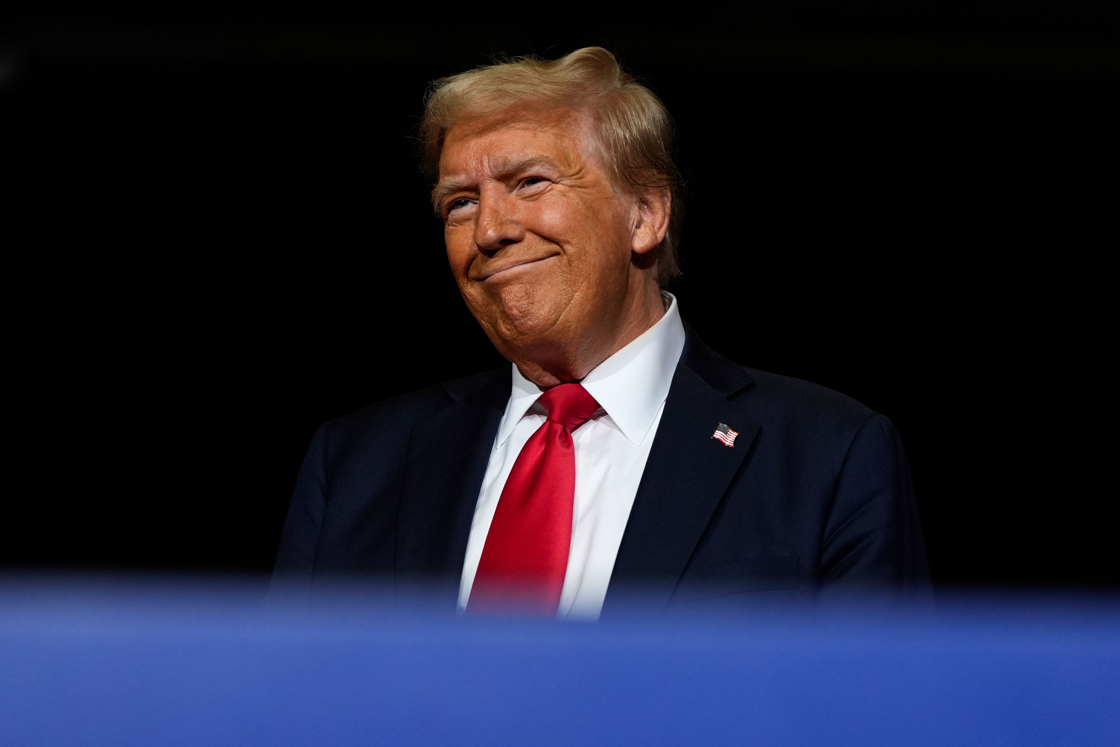 Republican presidential nominee former President Donald Trump arrives at a campaign rally at Grand Sierra Resort and Casino, Friday, Oct. 11, 2024, in Reno, Nev. (AP Photo/Julia Demaree Nikhinson)