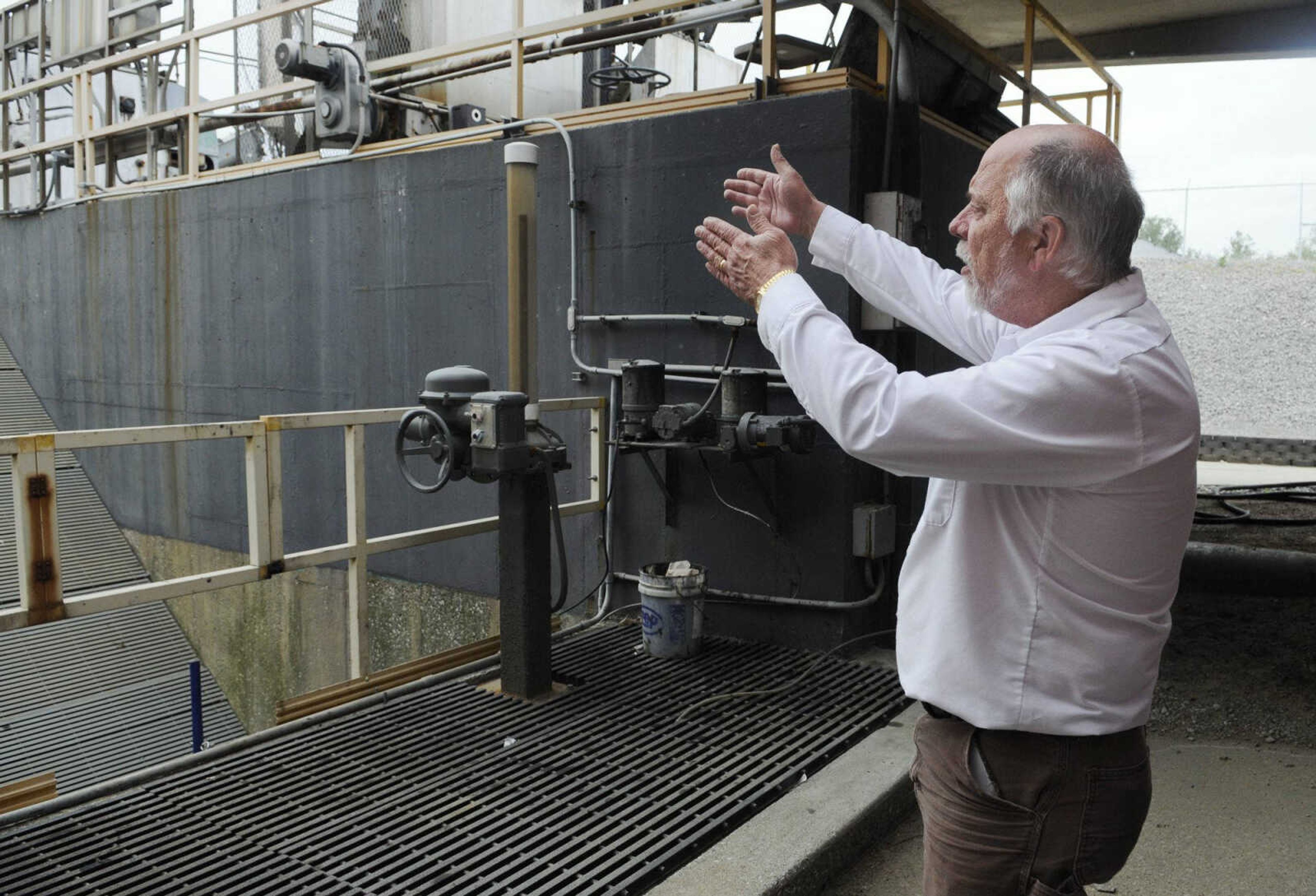 In this file photo, former wastewater treatment coordinator Dennis Hale describes how wastewater enters the Cape Girardeau Wastewater Plant on Friday, April 30, 2010. (Kristin Eberts)