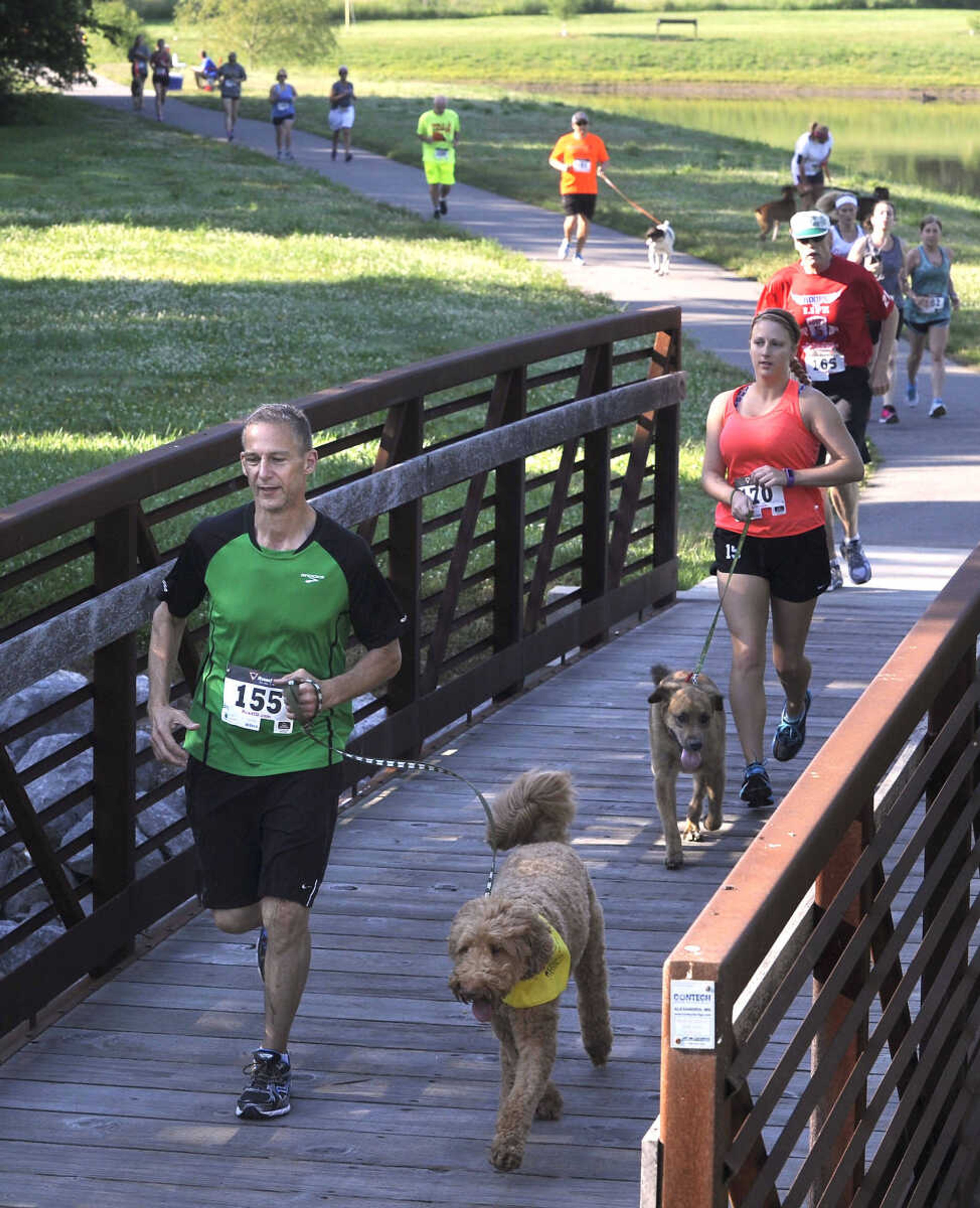 FRED LYNCH ~ flynch@semissourian.com
Walkers and runners with their dogs participate in the Furry 5K and one-mile Fun Walk Saturday, June 6, 2015 in Cape Girardeau. The event was a benefit for Saint Francis Medical Center's Inpatient Rehabilitation pet therapy program.