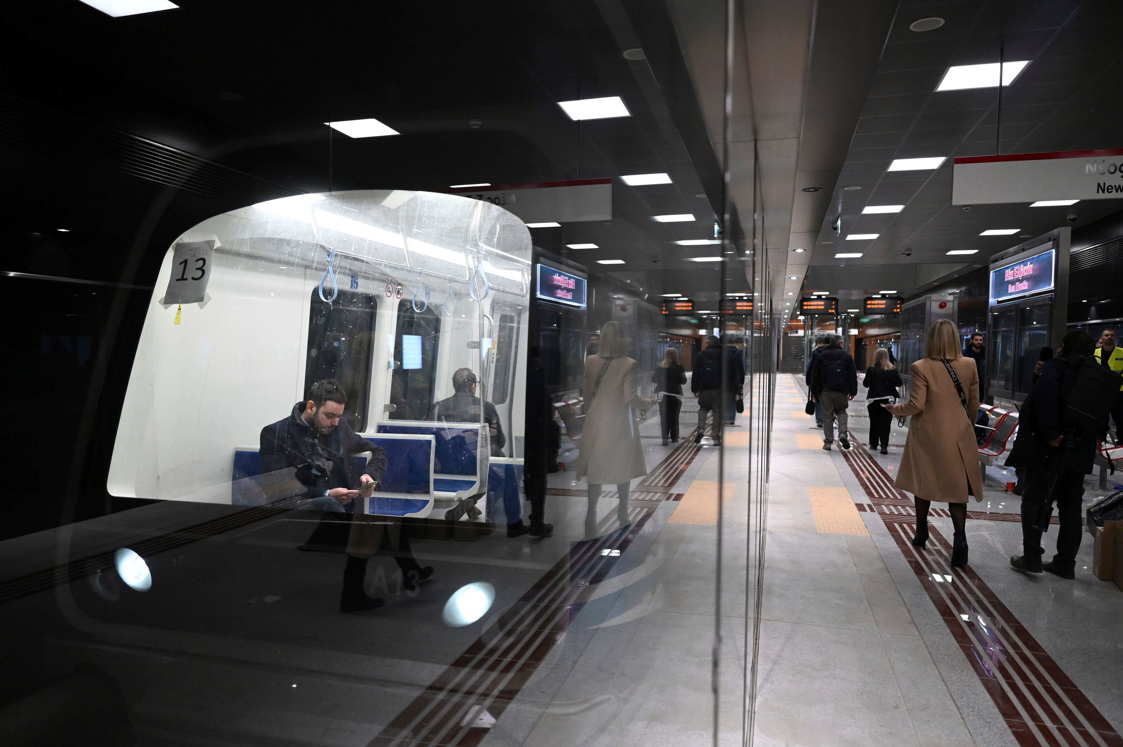 The newly built New Railway Station metro station ahead of its Nov. 30 official opening, in Thessaloniki, northern Greece, Friday, Nov. 22, 2024 – part of the city's long-delayed subway system showcasing archaeological finds from decades of construction. (AP Photo/Giannis Papanikos)