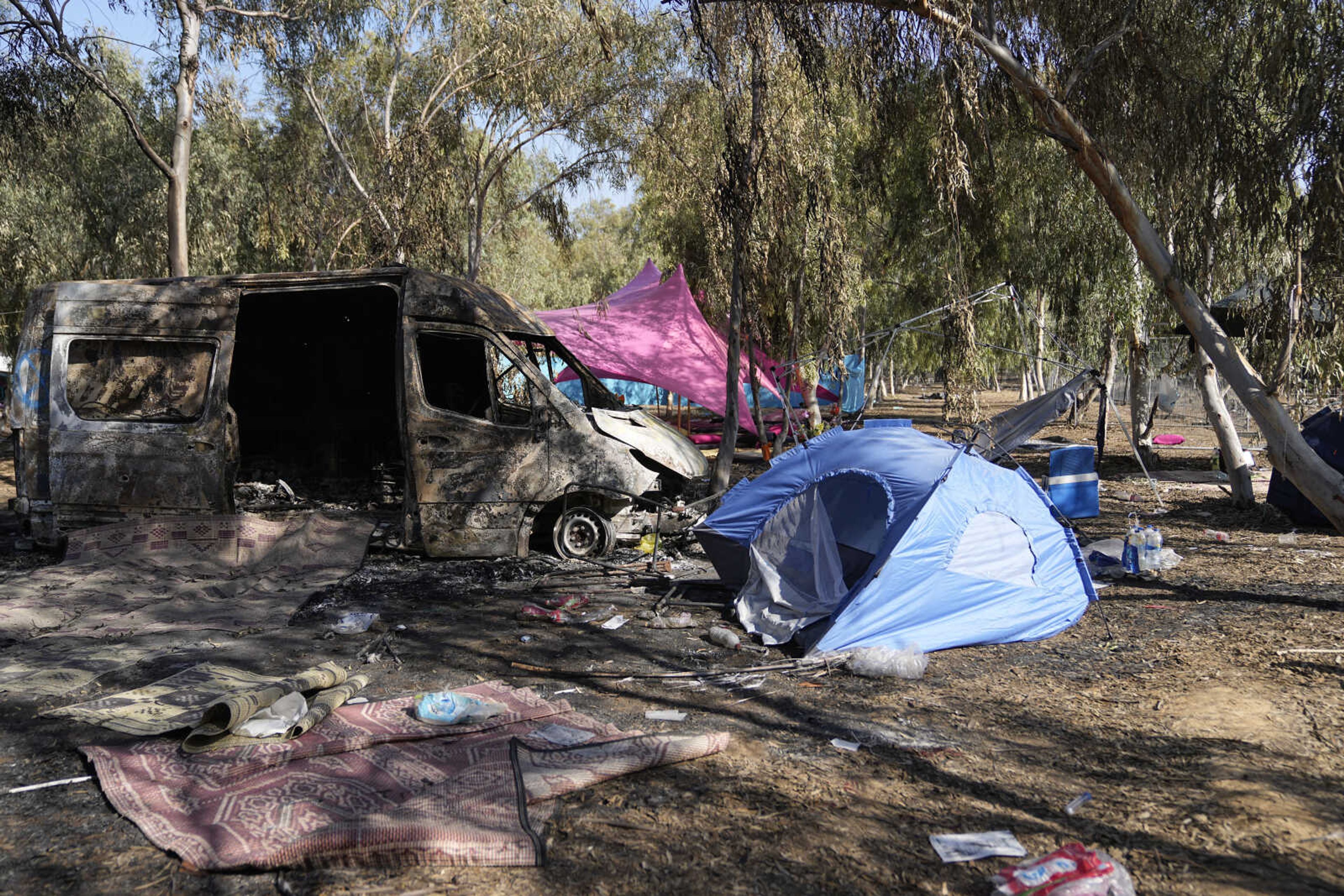 FILE - The site of a music festival near the border with the Gaza Strip in southern Israel, on Thursday, Oct. 12, 2023. Israeli officials say victim testimony and evidence gathered by rights groups indicate that Hamas militants carried out widespread sexual and gender-based crimes during their Oct. 7 attack in southern Israel. (AP Photo/Ohad Zwigenberg, File)