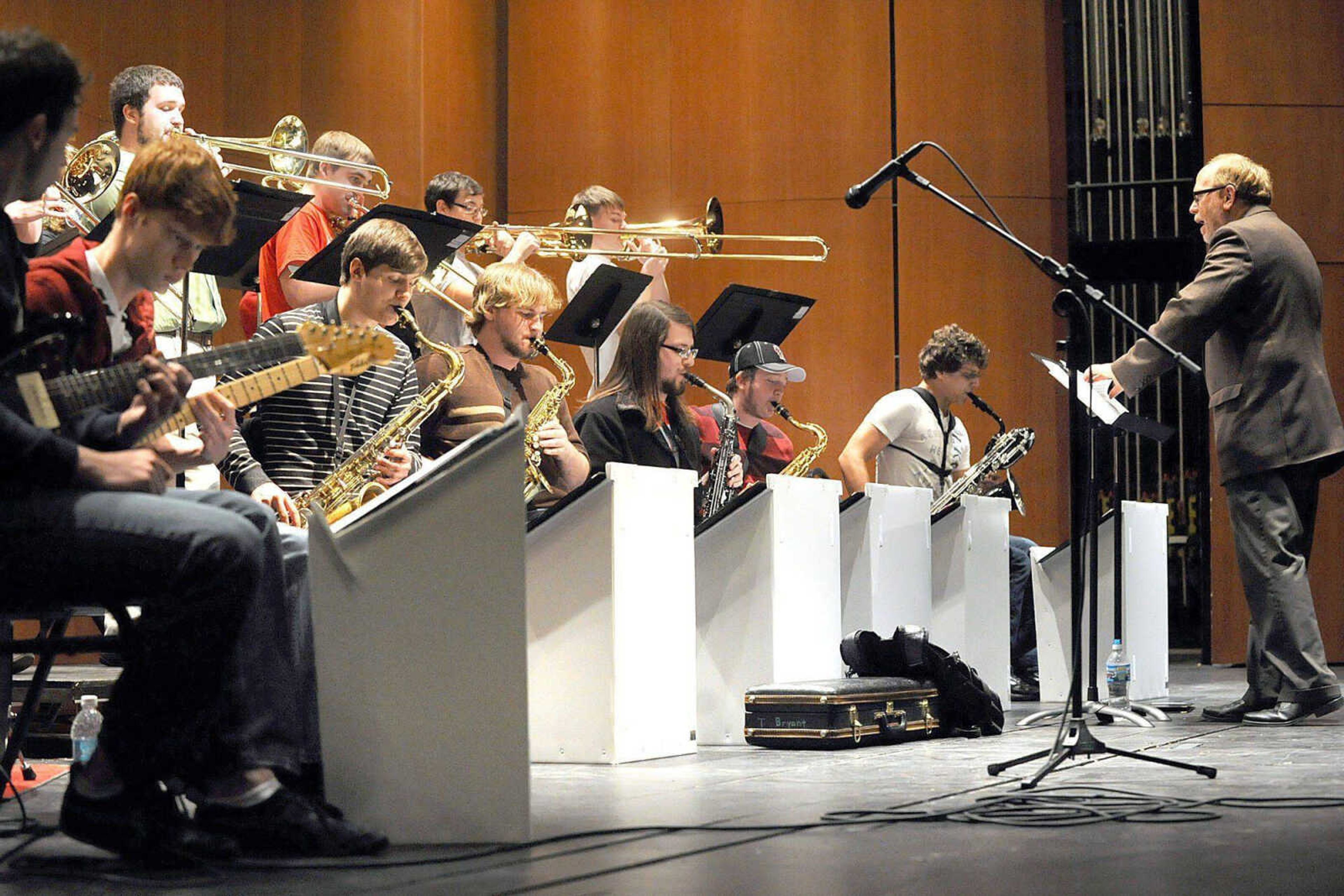 Robert Conger leads the Southeast Missouri State University Studio Jazz Band on Feb. 6, 2013 inside the River Campus' Donald C. Bedell Performance Hall. (Laura Simon)