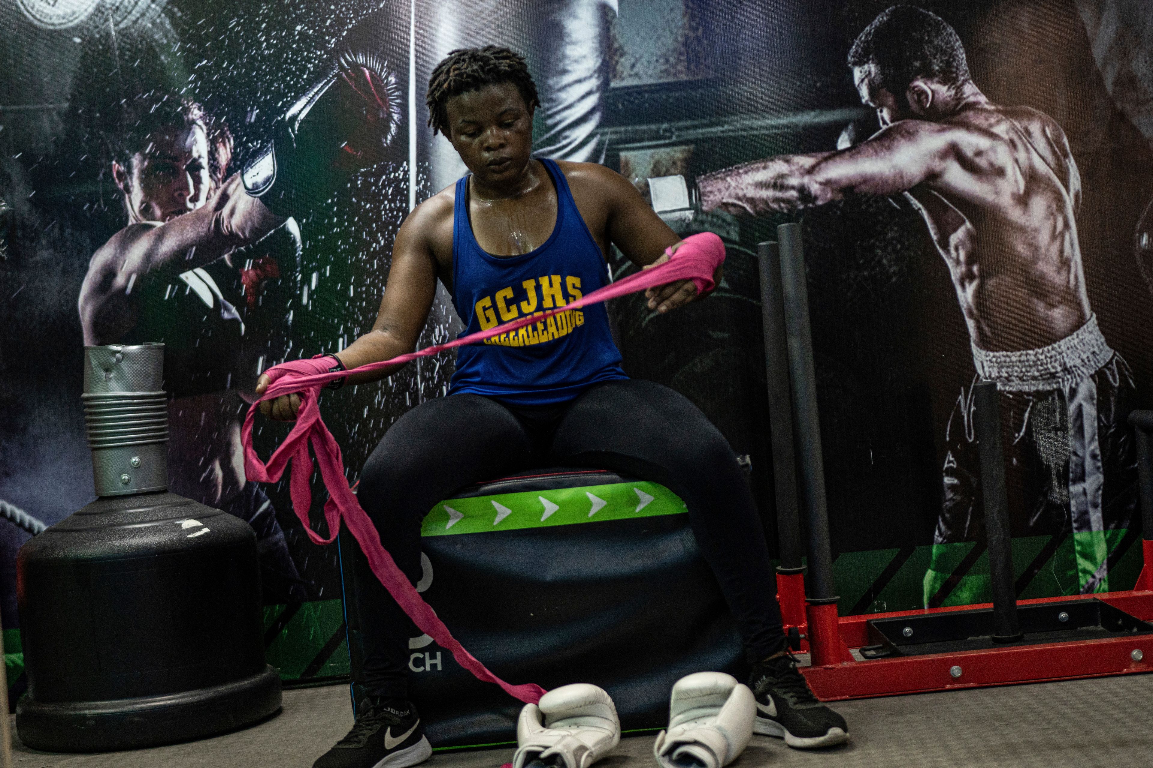 Daniella Mulekets, 20, practices Oct. 23, 2024 in Goma, Democratic republic of the Congo, prior to her first professional fight Oct. 26, on the 50th anniversary of the "Rumble in the Jungle" fight between Muhammad Ali and George Foreman in Kinshasa. (AP Photo/Moses Sawasawa)