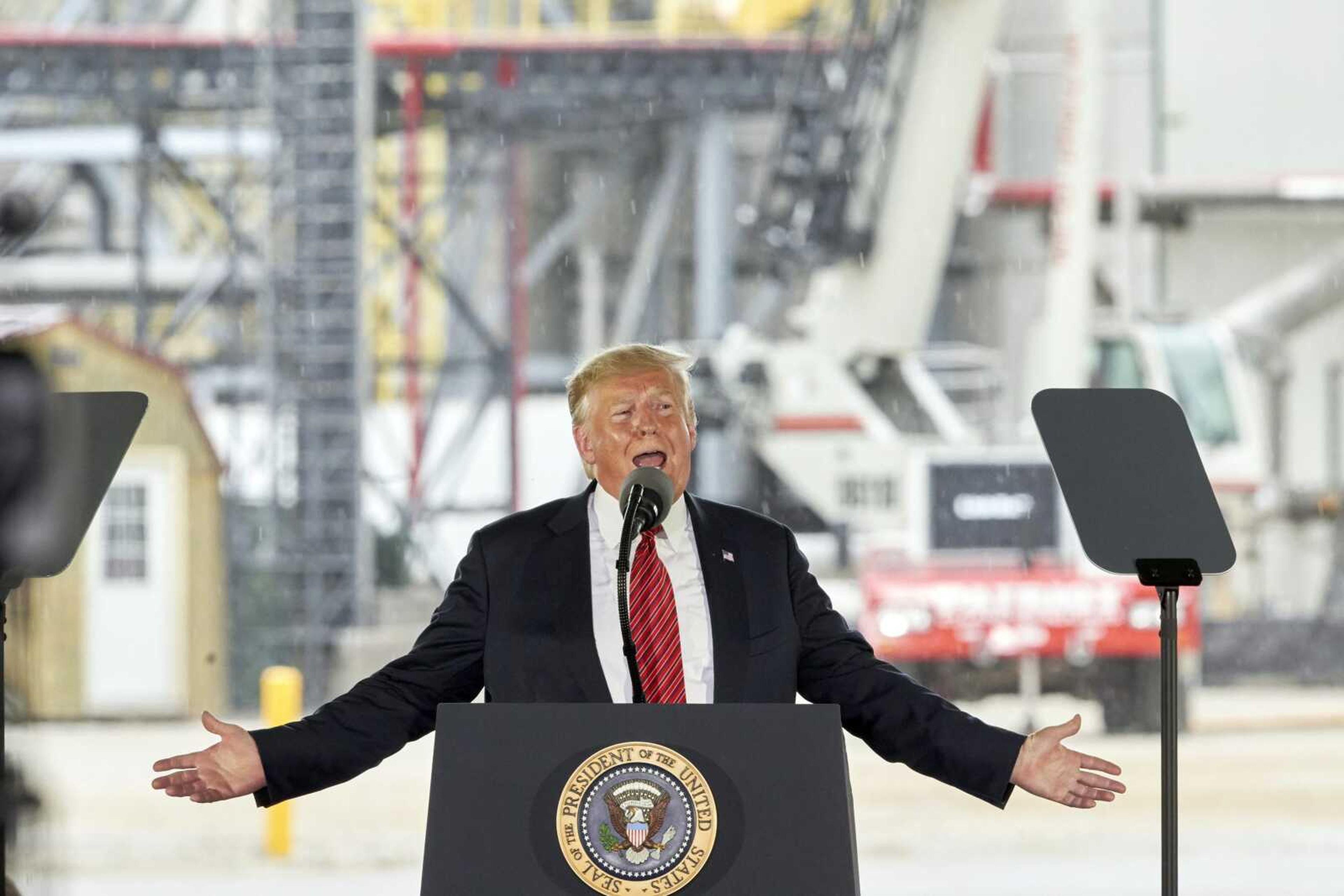 President Donald Trump speaks at Southwest Iowa Renewable Energy, an ethanol producer in Council Bluffs, Iowa.