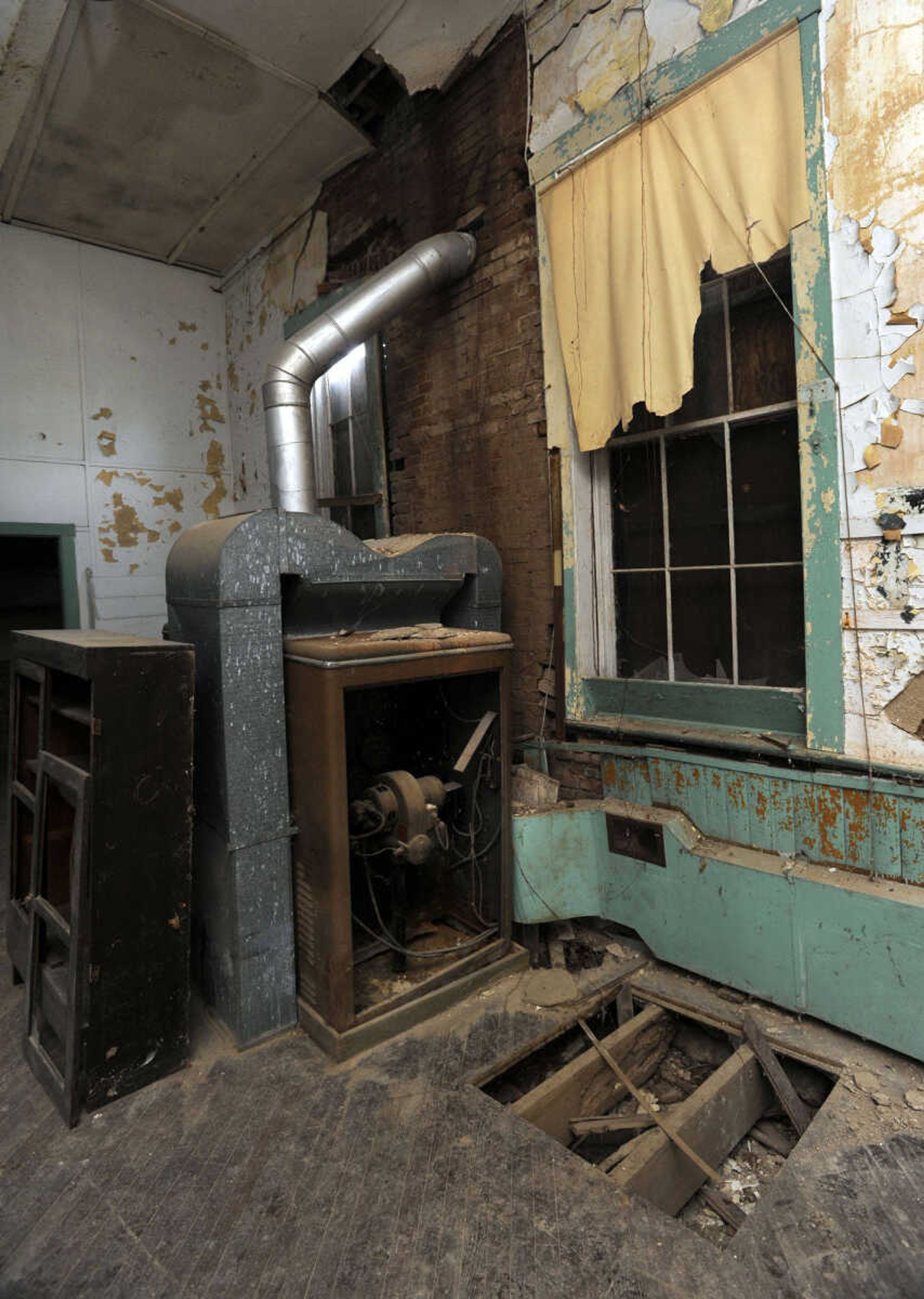 The interior of the old Kage School shows the need for restoration.