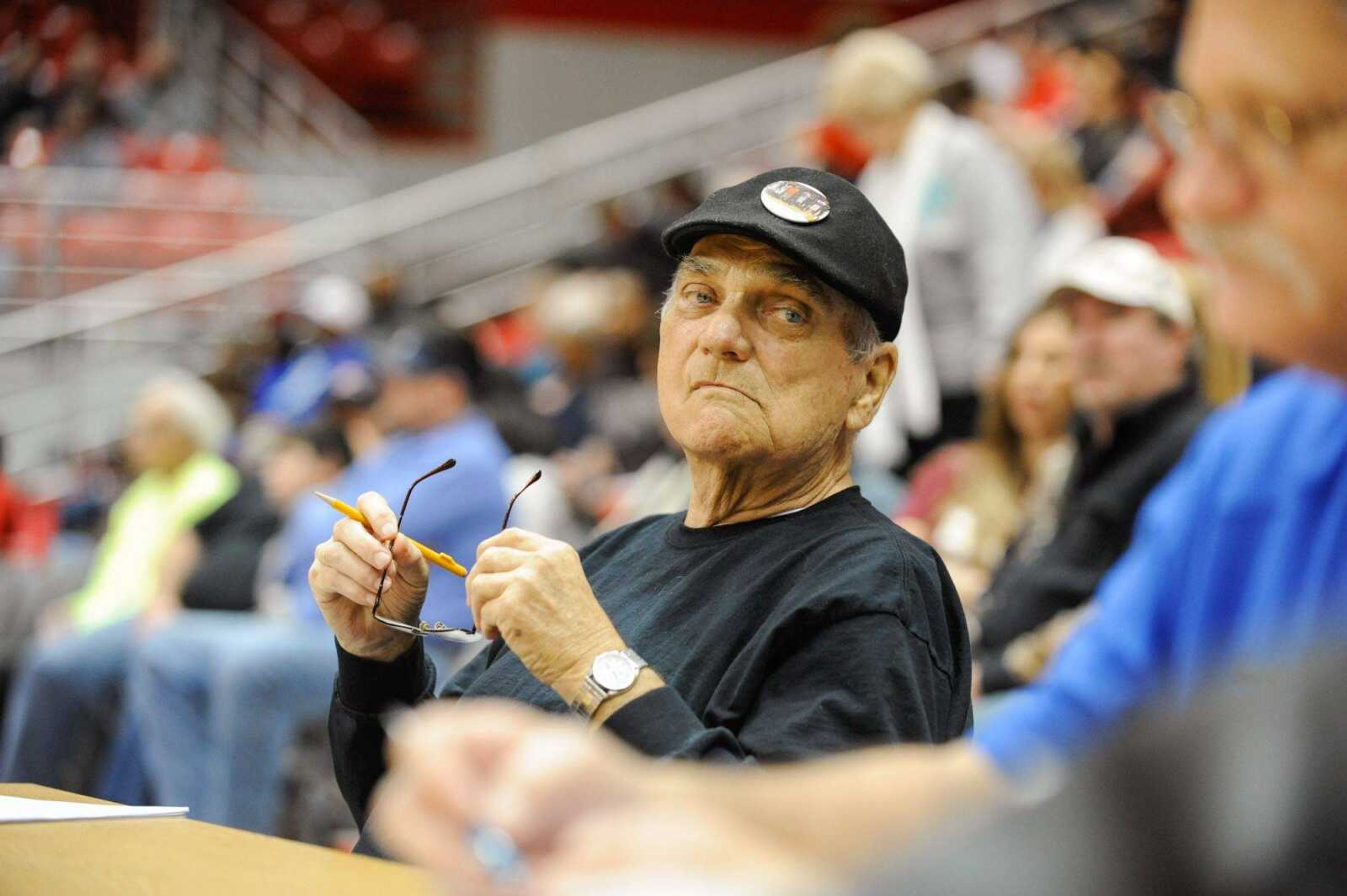 Jim Tyler gets ready to keep score for Scott County Central in the second half at the Southeast Missourian Christmas Tournament Saturday, Dec. 27, 2014. (Glenn Landberg)