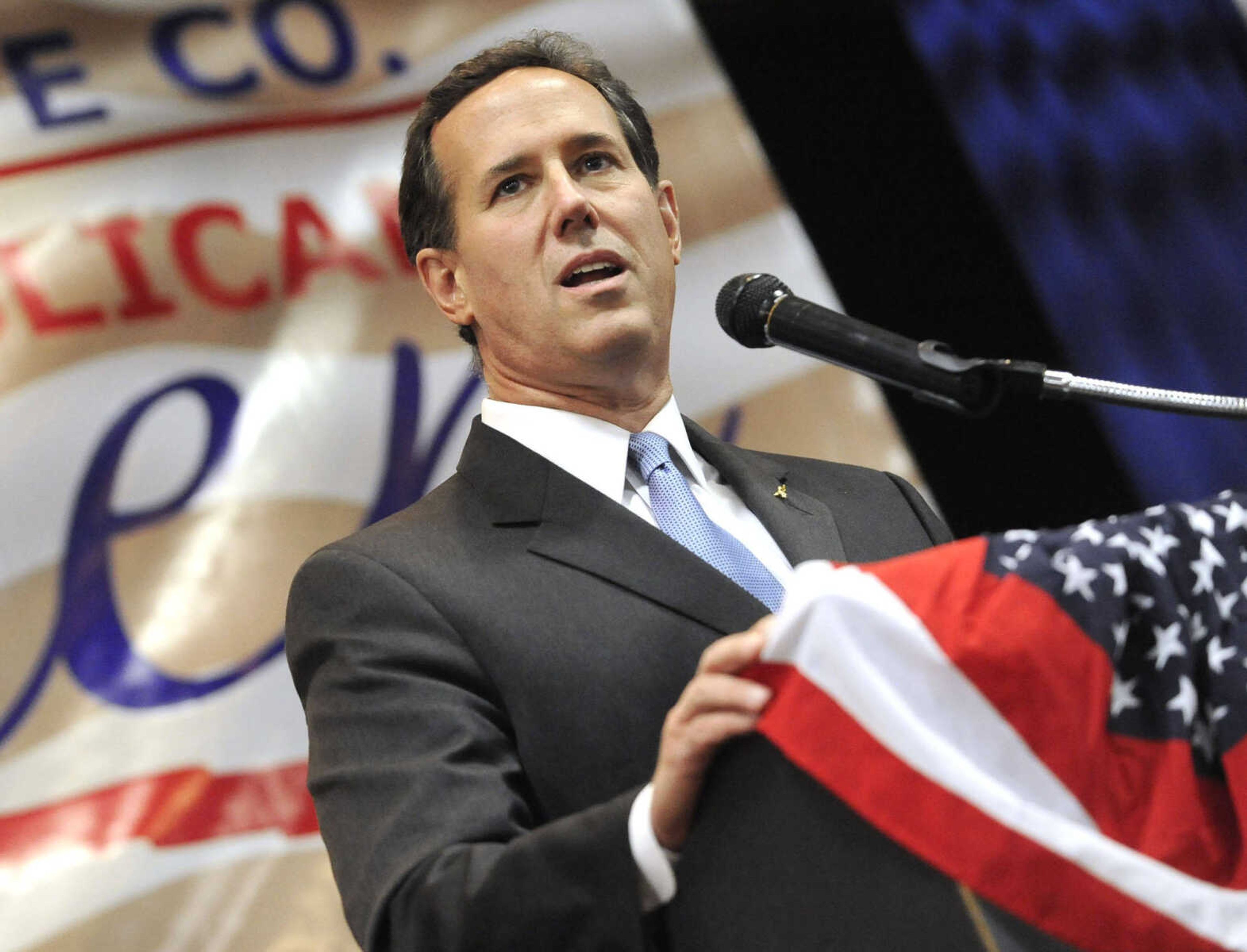 FRED LYNCH ~ flynch@semissourian.com
Republican presidential candidate Rick Santorum speaks at the annual Lincoln Day event Saturday, March 10, 2012 in Cape Girardeau.