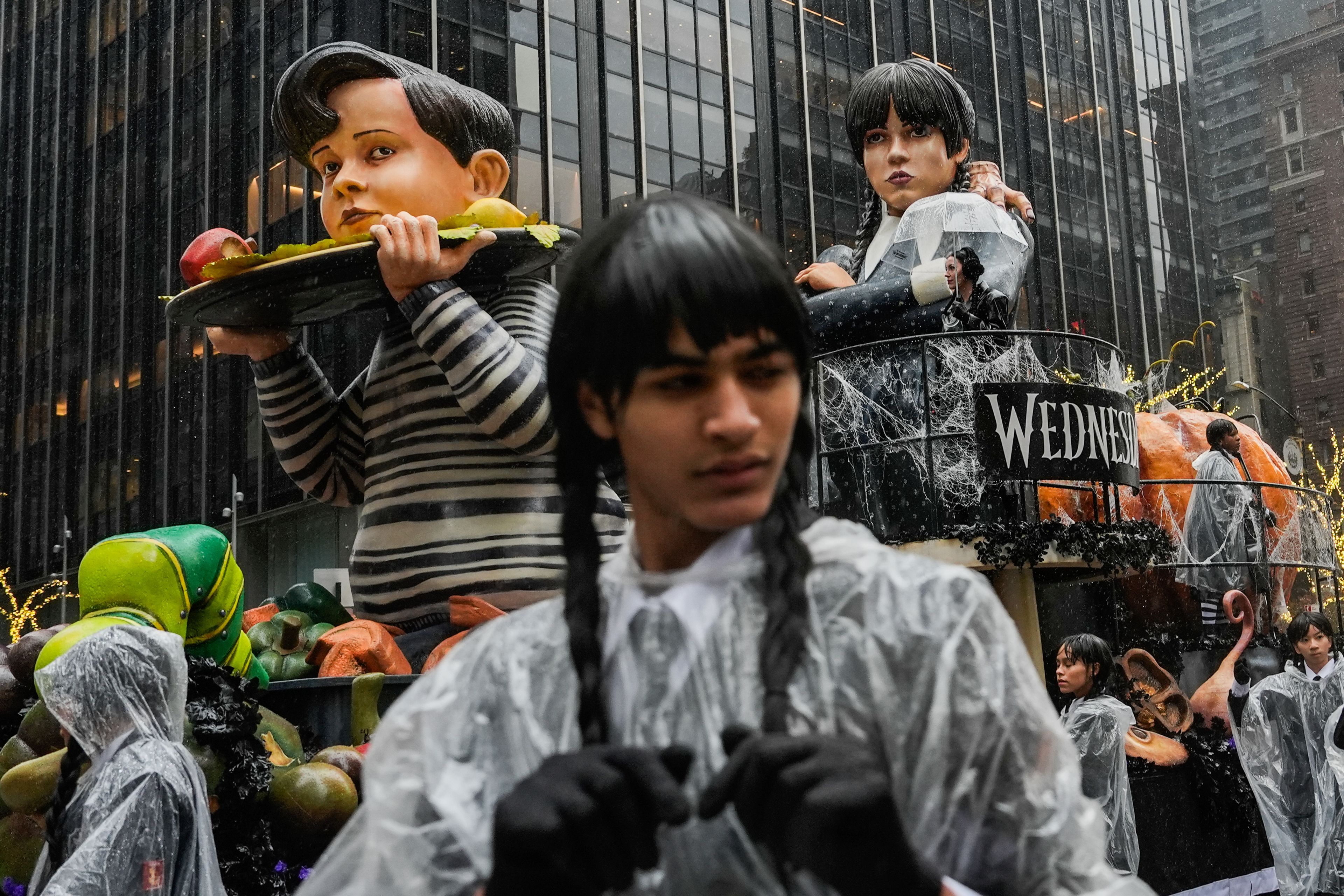 The Wednesday's Feast float moves down Sixth Avenue during the Macy's Thanksgiving Day Parade, Thursday, Nov. 28, 2024, in New York. (AP Photo/Julia Demaree Nikhinson)