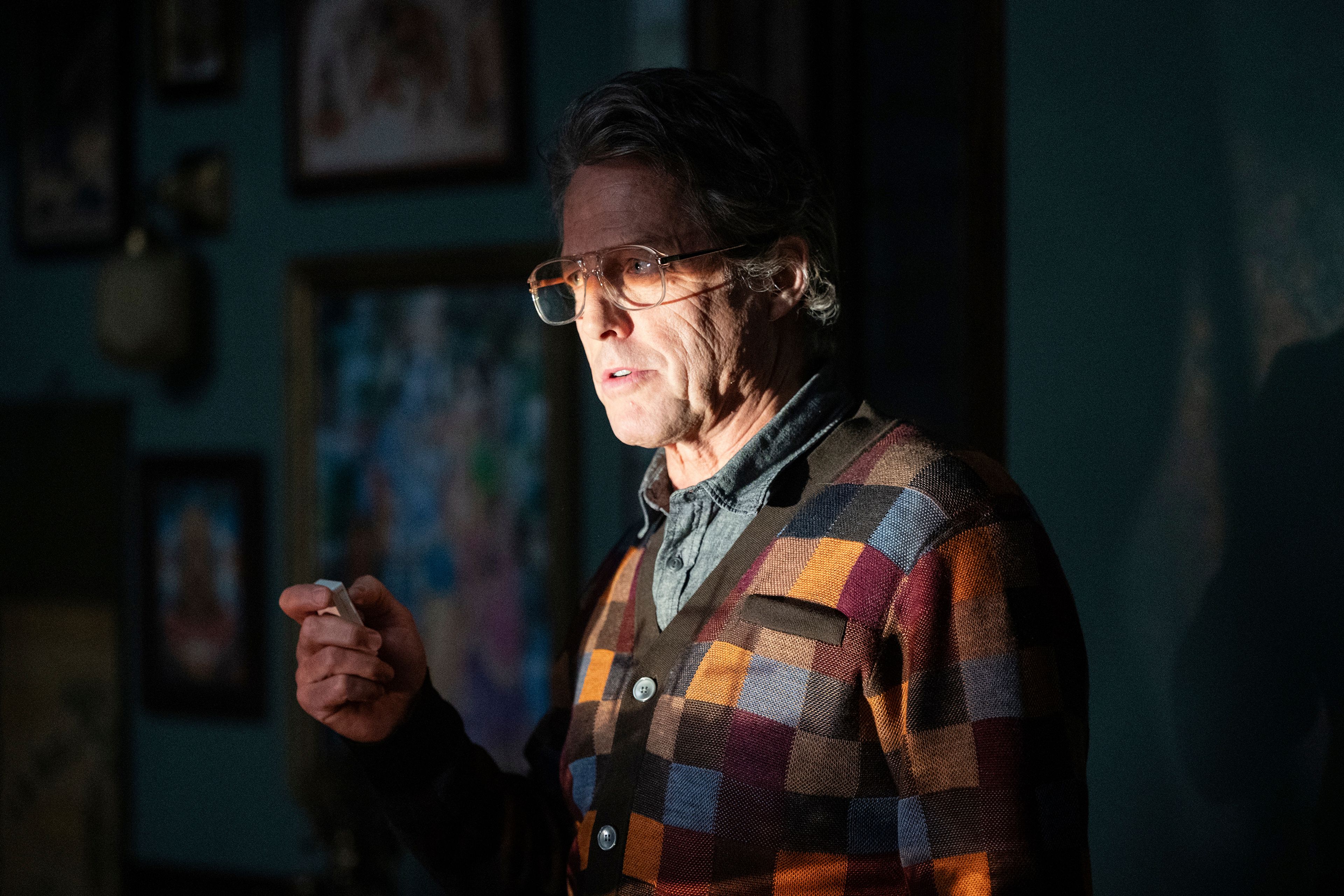 This image released by A24 shows Hugh Grant in a scene from "Heretic." (Kimberley French/A24 via AP)