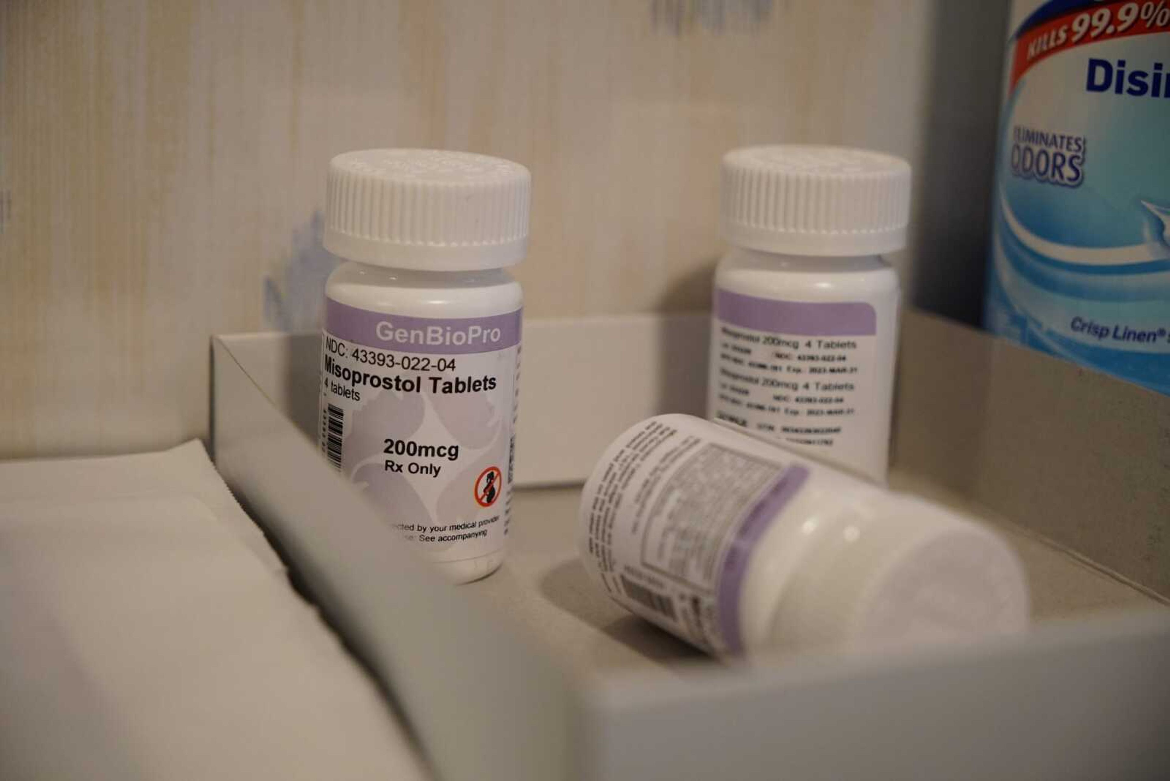 Bottles of the drug misoprostol sit on a table March 15 at the West Alabama Women's Center in Tuscaloosa, Alabama. The drug is one of two used together in "medication abortions." According to Planned Parenthood, misoprostol, taken after mifepristone, causes cramping and bleeding to empty the uterus.