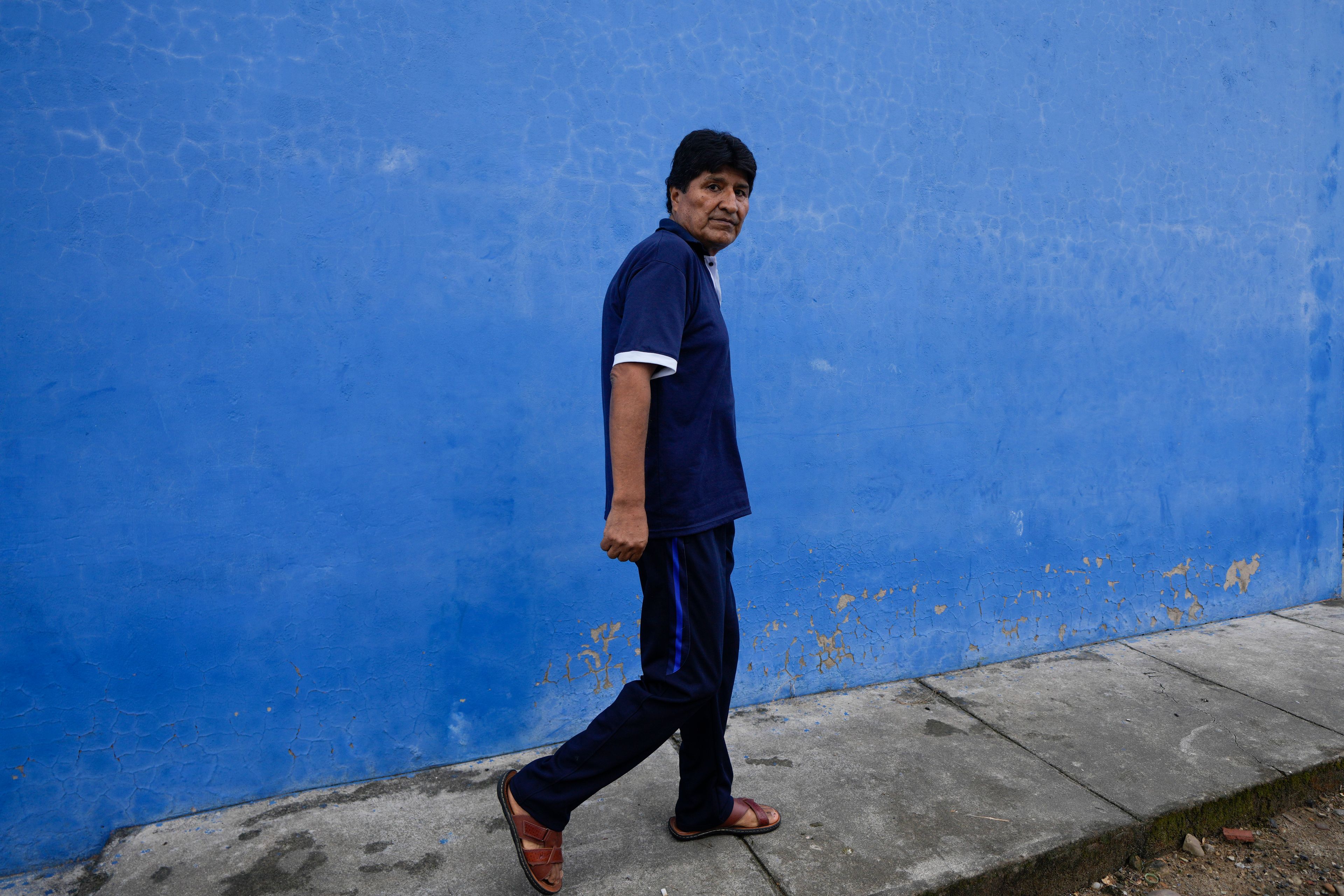 Former President Evo Morales walks in Lauca N, Chapare region, Bolivia, Sunday, Nov. 3, 2024, amid an ongoing political conflict with the government of President Luis Arce. (AP Photo/Juan Karita)