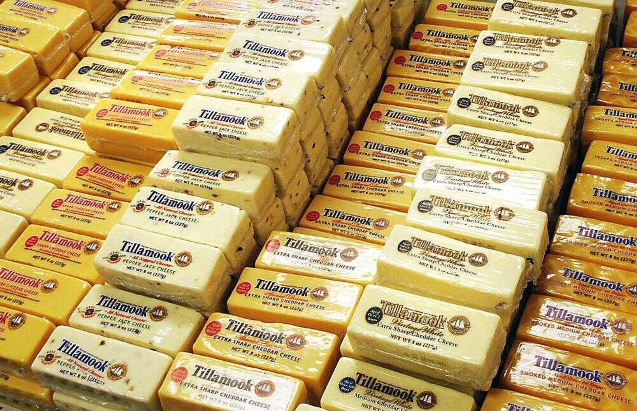 Some of the cheeses available in Tillamook, Ore. (TOM HARTE)