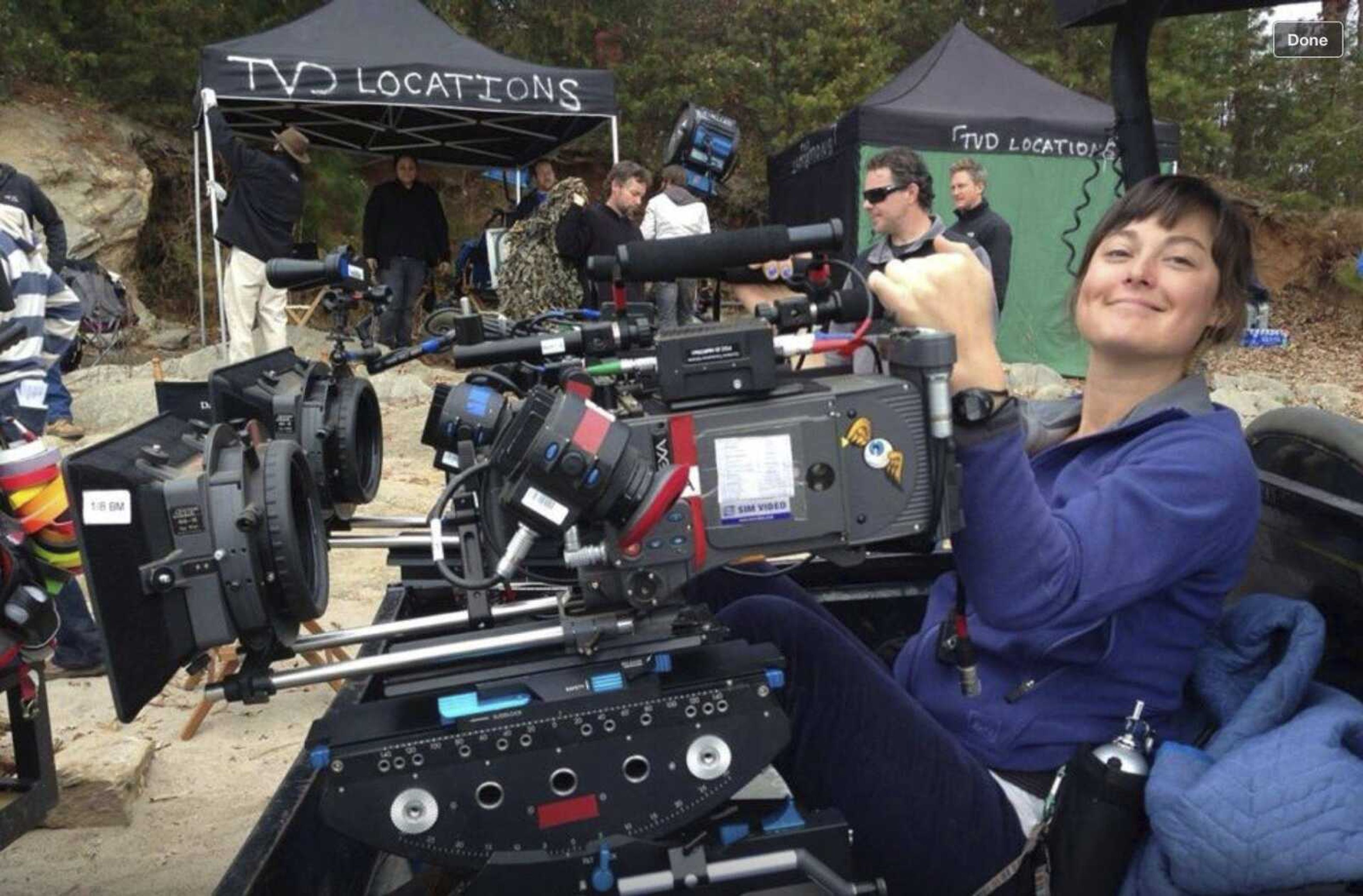 Sarah Jones works on location for the television series "The Vampire Diaries." Jones was killed during a February 2014 film shoot on a train trestle in Georgia.