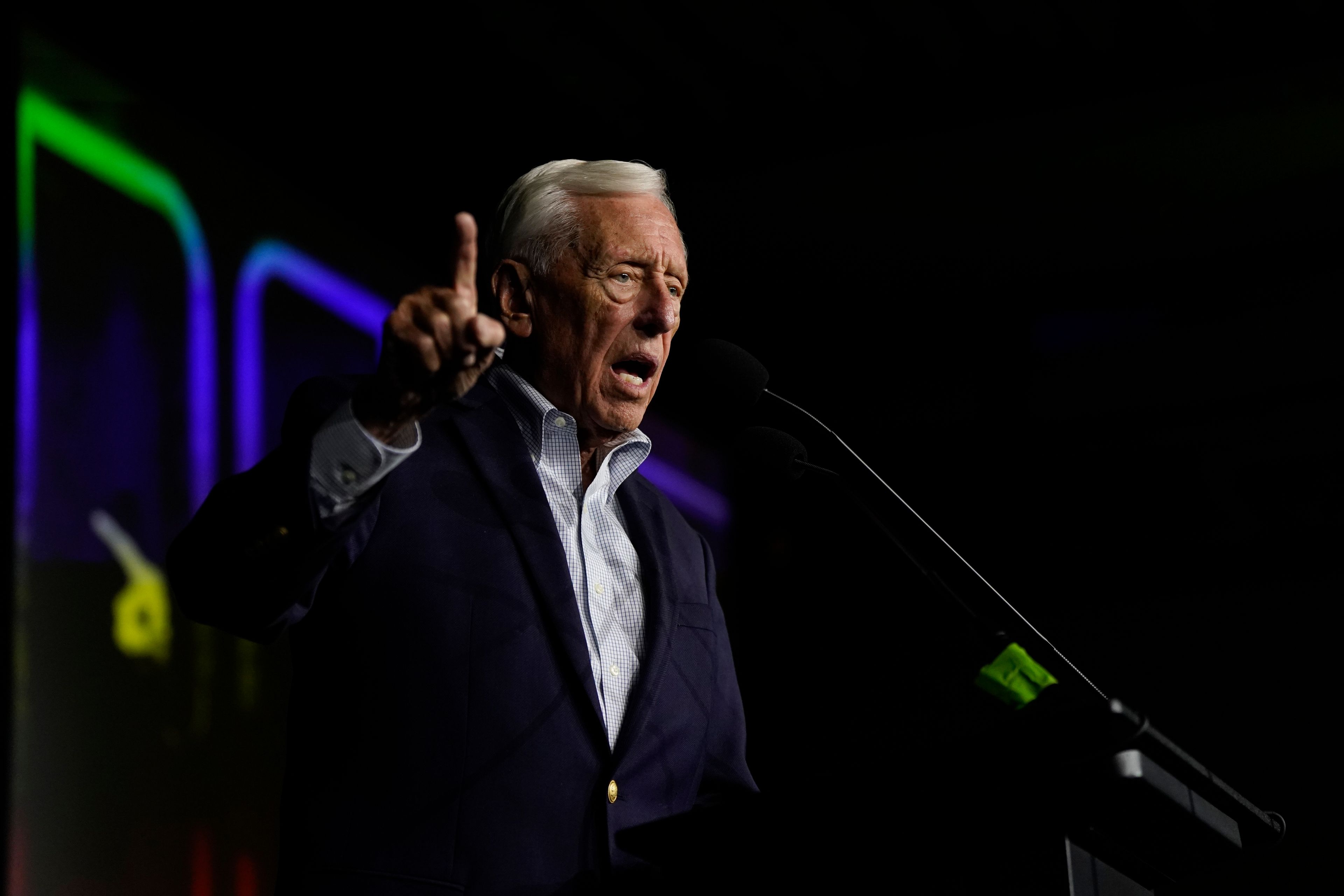 Democratic Rep. Steny Hoyer, representing Maryland's 5th Congressional District, gives a speech during an election night watch party Tuesday, Nov. 5, 2024, in College Park, Md. (AP Photo/Jess Rapfogel)