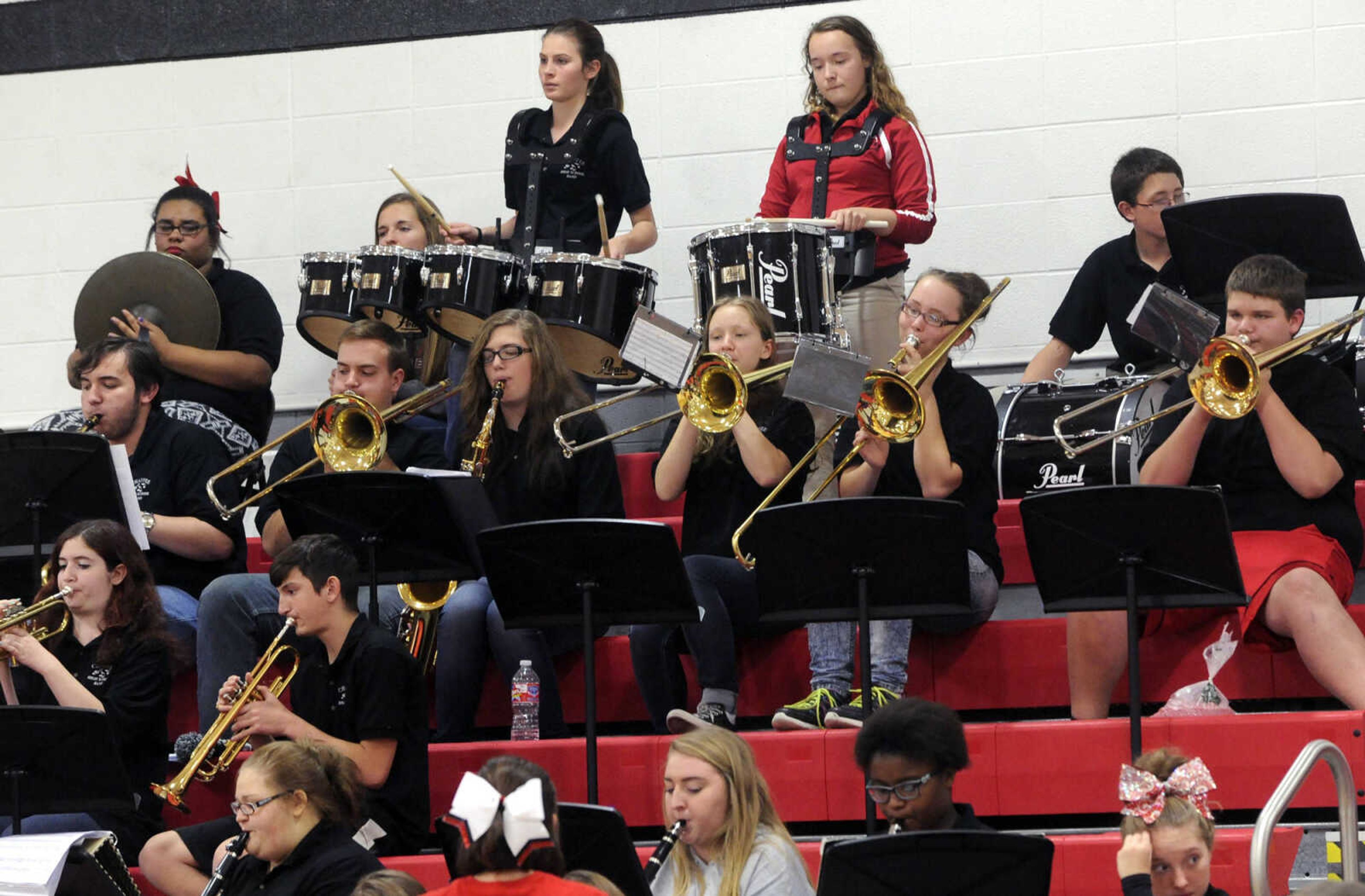 FRED LYNCH ~ flynch@semissourian.com
The Chaffee pep band plays at the boys basketball game with Meadow Heights Tuesday, Nov. 22, 2016 in Chaffee, Missouri.