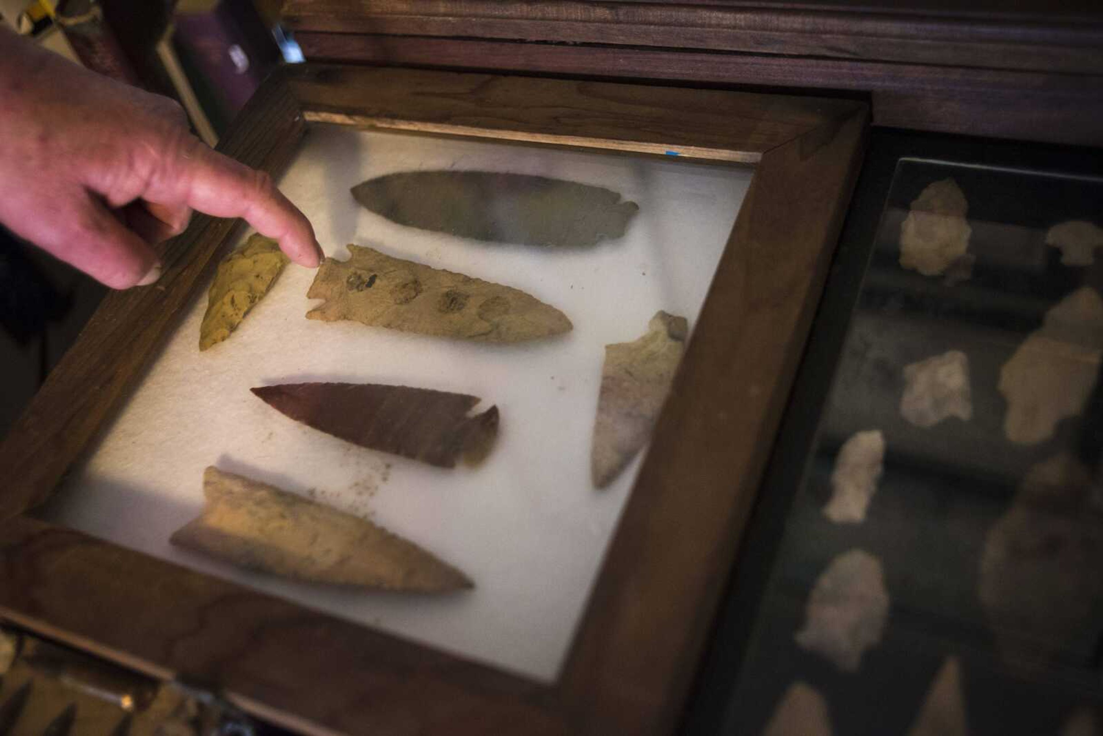 A variety of arrowheads are seen part of Emmett "Butch" Bounds' collection Thursday, Nov. 16, in Cape Girardeau.