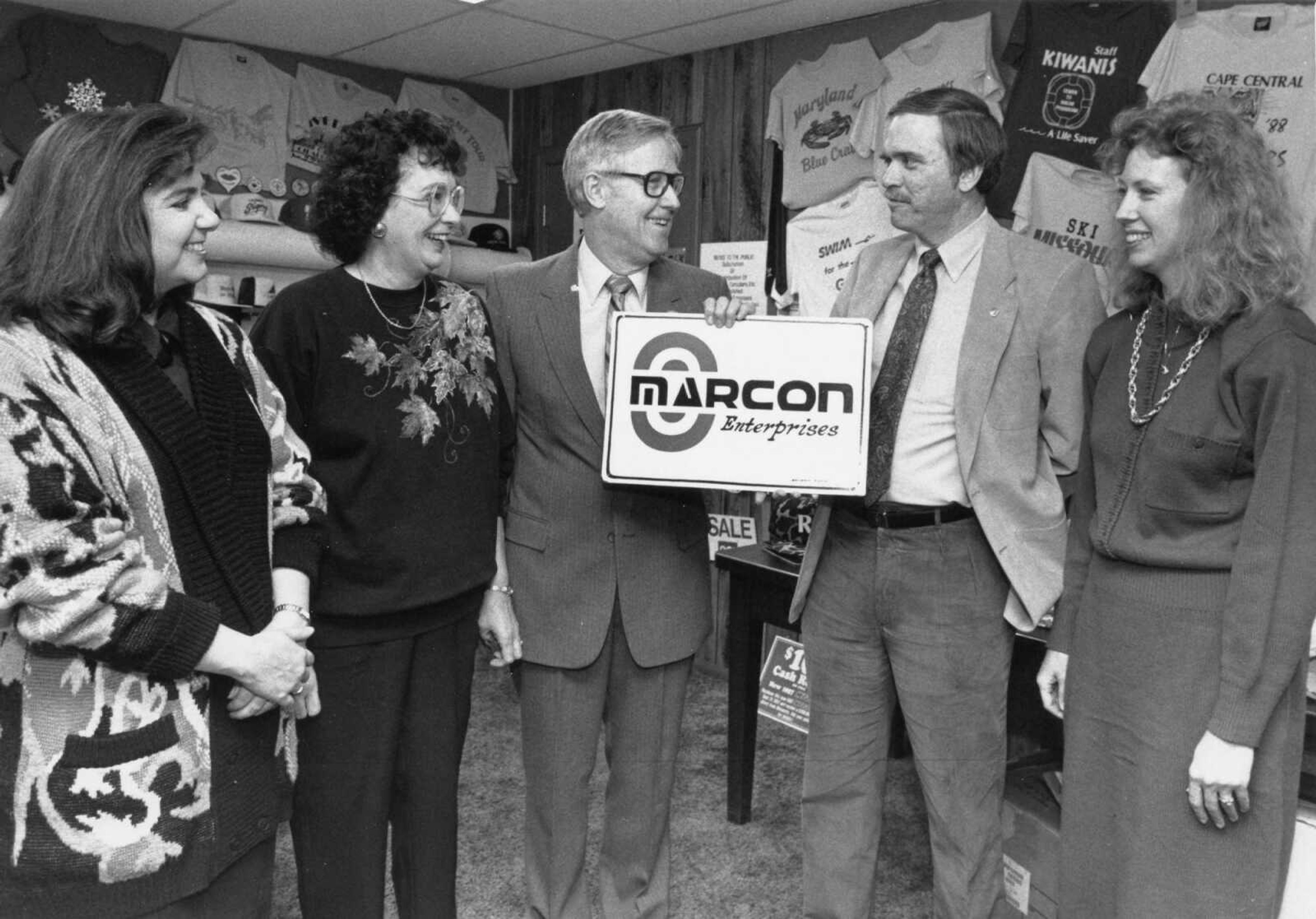 Published Jan. 14, 1990
Concord Publishing and Horizon Screen Printing purchased Marcon Enterprises. Left to right were Holly Rust Payne, Concord; Rhoda and Glenn Reeves, Horizon, and Charles and Judy Wiles, Marcon. (Southeast Missourian archive photo)