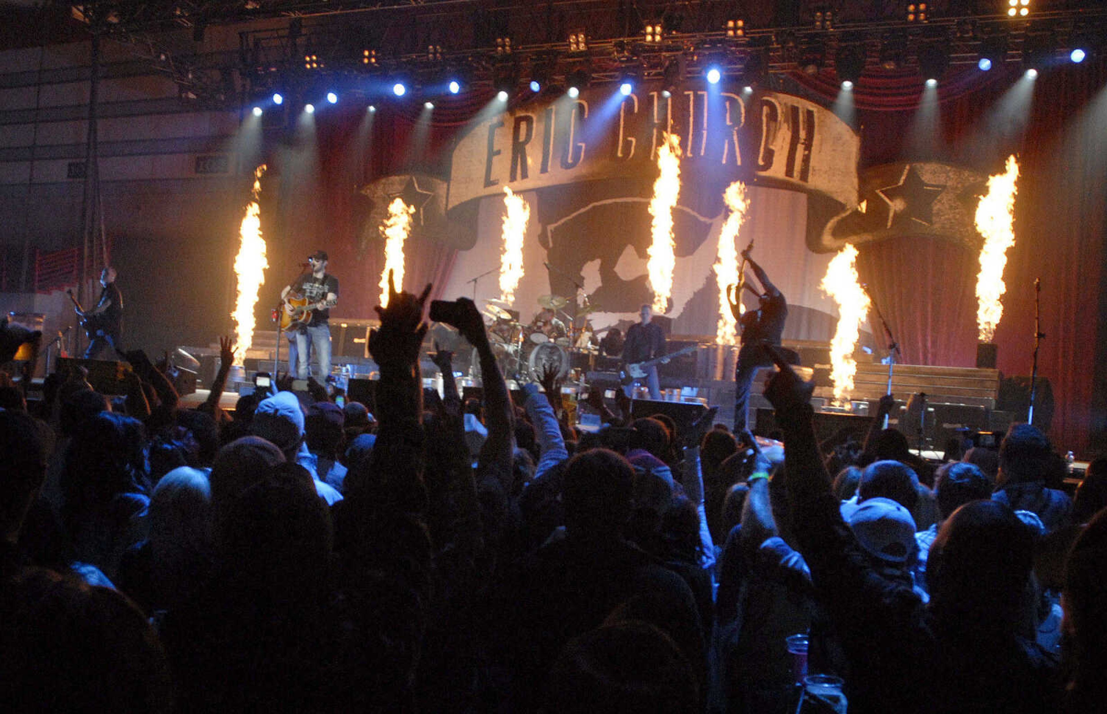 LAURA SIMON ~ lsimon@semissourian.com
Eric Church performs Friday night, January 20, 2012 during the "Blood, Sweat and Beers Tour" at the Show Me Center in Cape Girardeau.