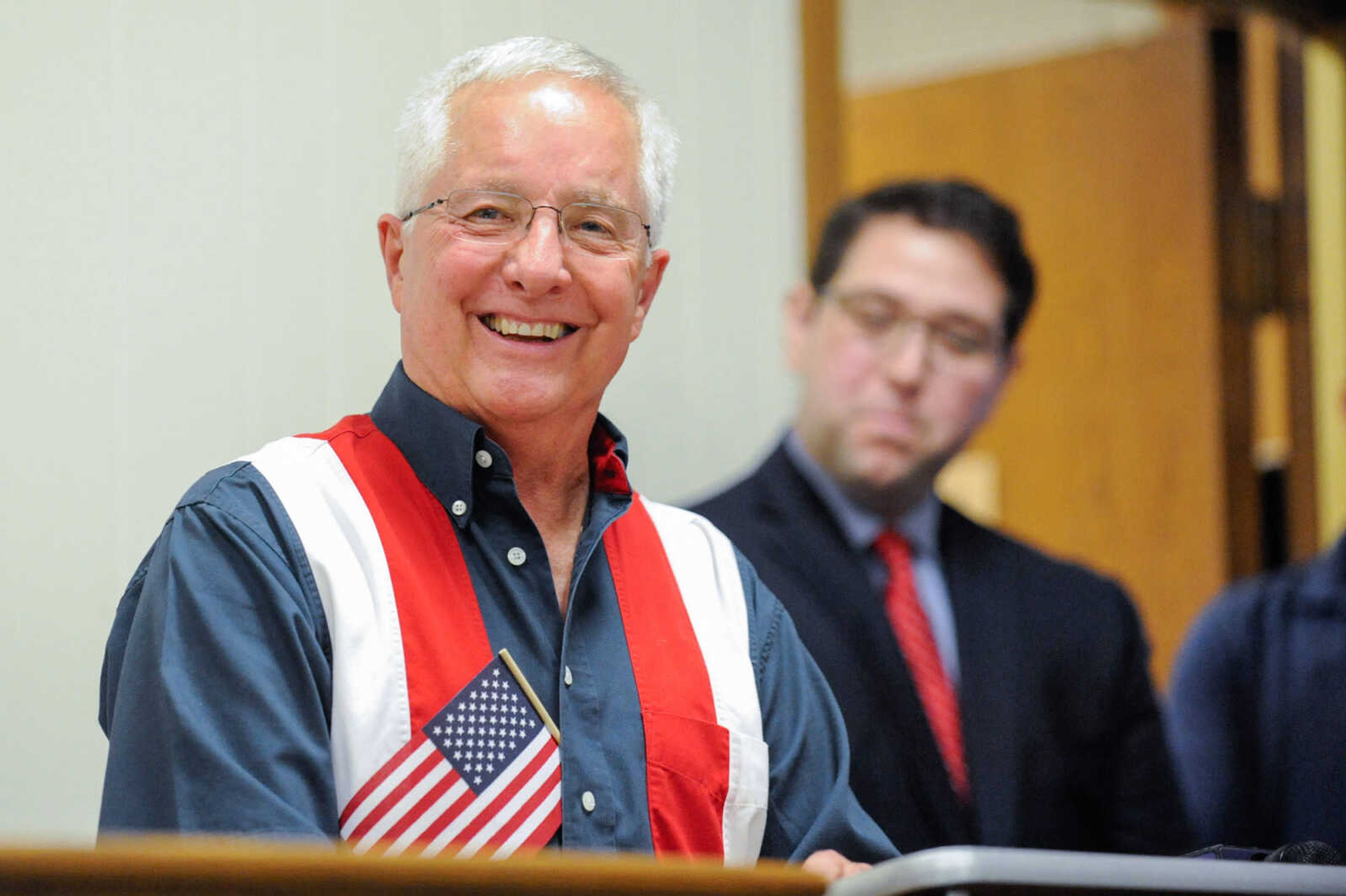 GLENN LANDBERG ~ glandberg@semissourian.com

James D. Bollinger, the 2016 Spirit of America award winner delivers remarks during a ceremony Monday, July 4, 2016 at the Common Pleas Courthouse in Cape Girardeau.