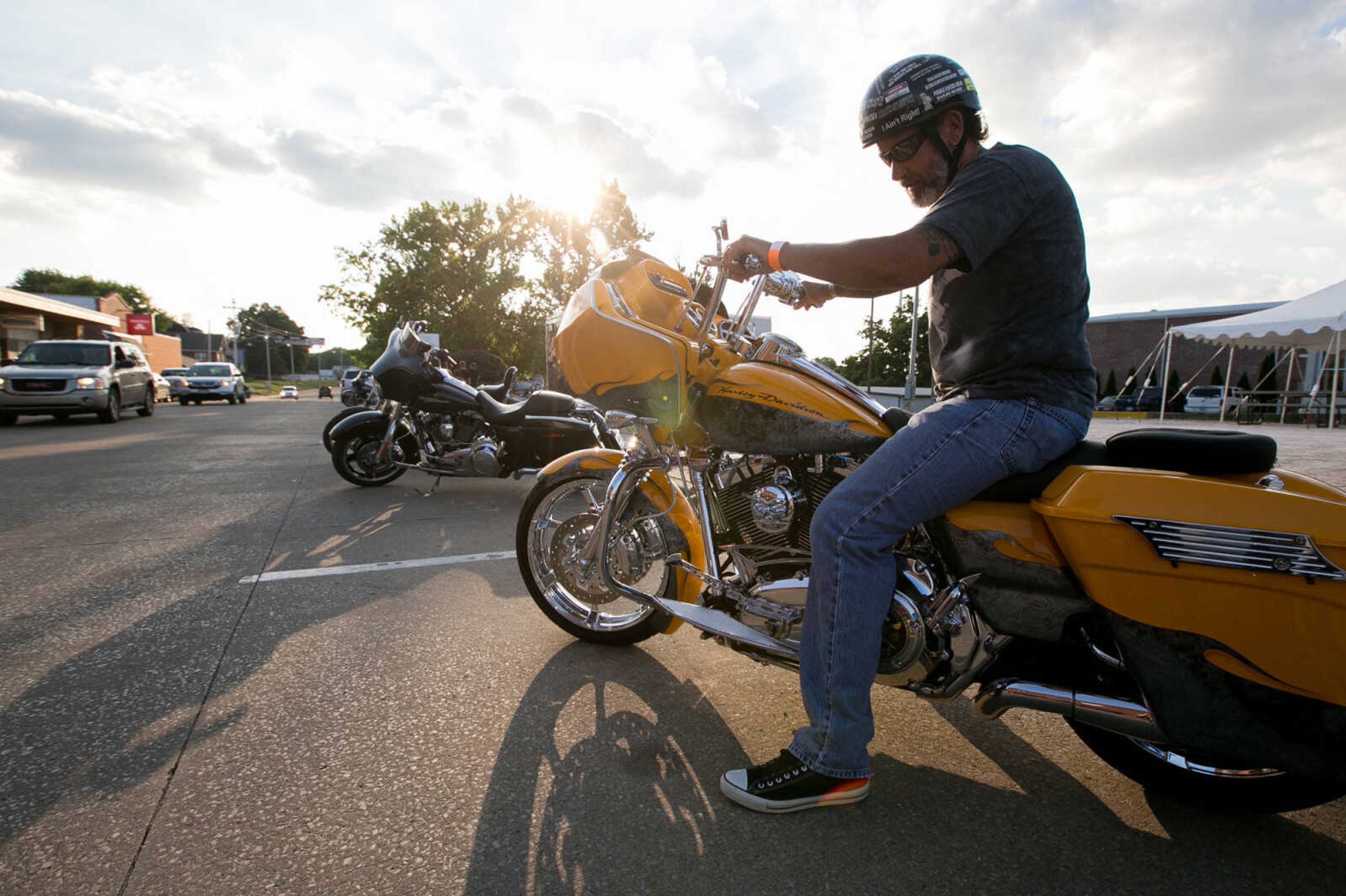 GLENN LANDBERG ~ glandberg@semissourian.com

Dennis Tosh fires up his 2012 Harley Davidson during the 4th Annual Bikers on the Square Friday, June 17, 2016 in Perryville, Missouri.