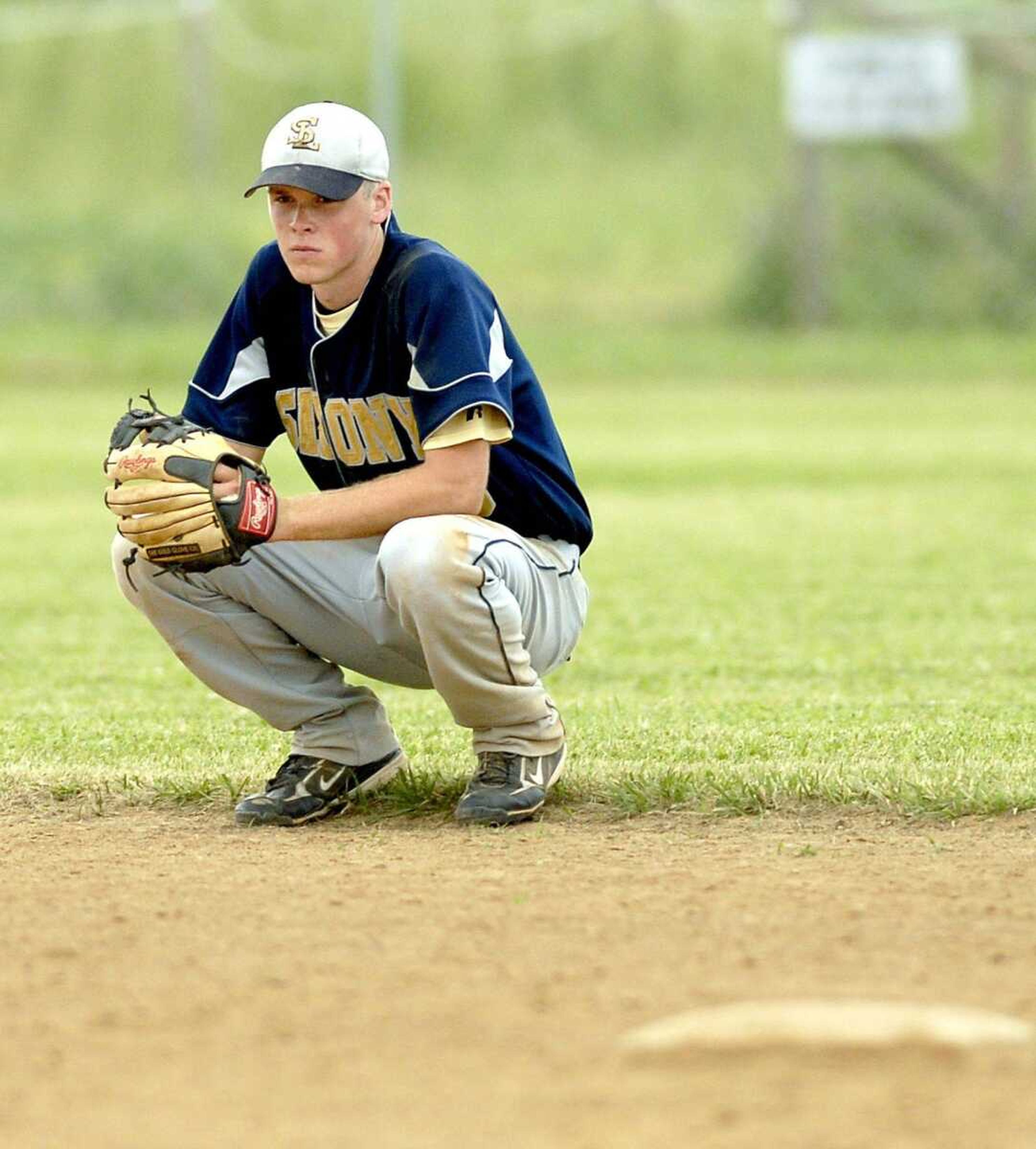 Saxony Lutheran's Garrett Fritsche waits for the sixth inning to begin with his team trailing Valle Catholic 8-0 in the Class 2 sectional game Monday at Saxony Lutheran.<br><b><br>Elizabeth Dodd</b><br>Southeast Missourian