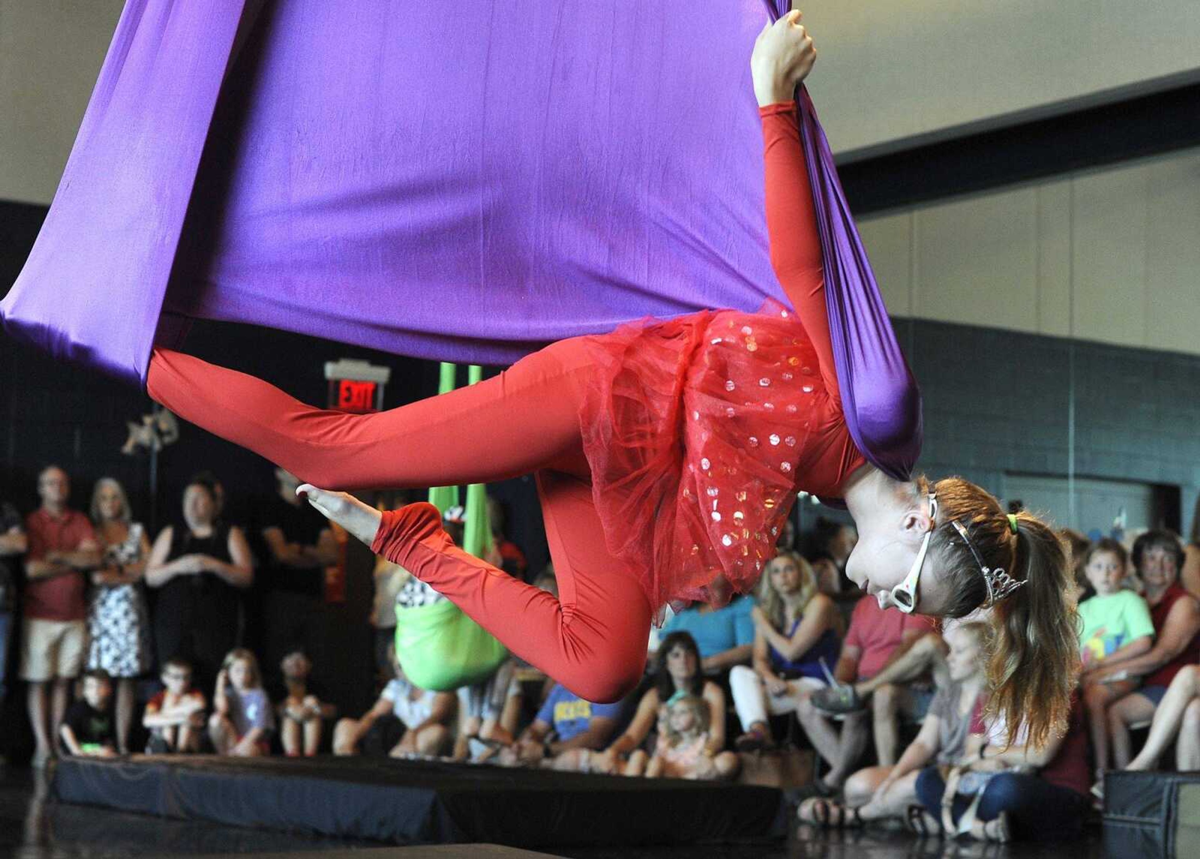 Sydney Mizicko performs aerial arts Saturday during the Summer Arts Festival at the River Campus.