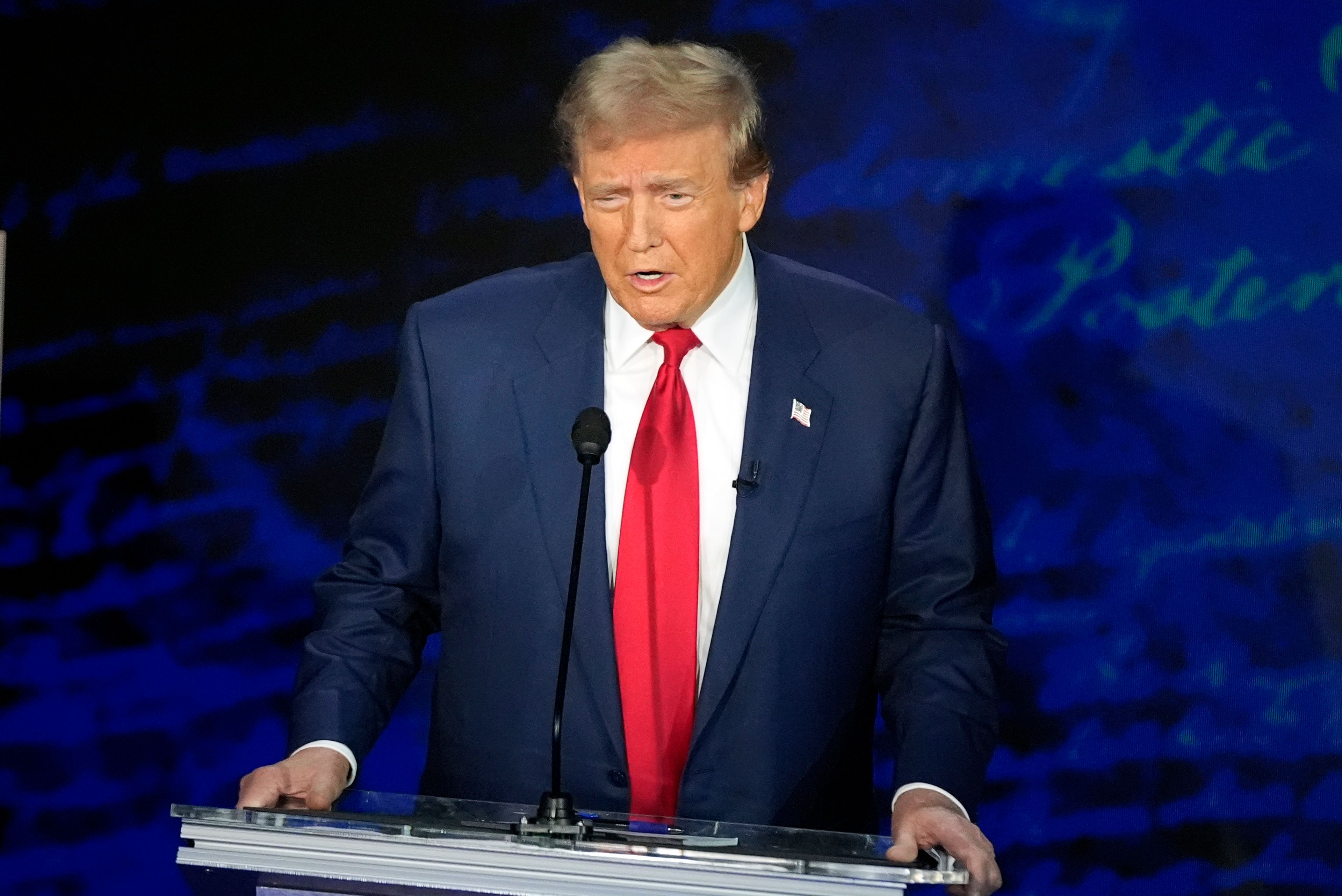 Republican presidential nominee former President Donald Trump speaks during a ABC News presidential debate with Democratic presidential nominee Vice President Kamala Harris at the National Constitution Center, Tuesday, Sept.10, 2024, in Philadelphia. (AP Photo/Alex Brandon)