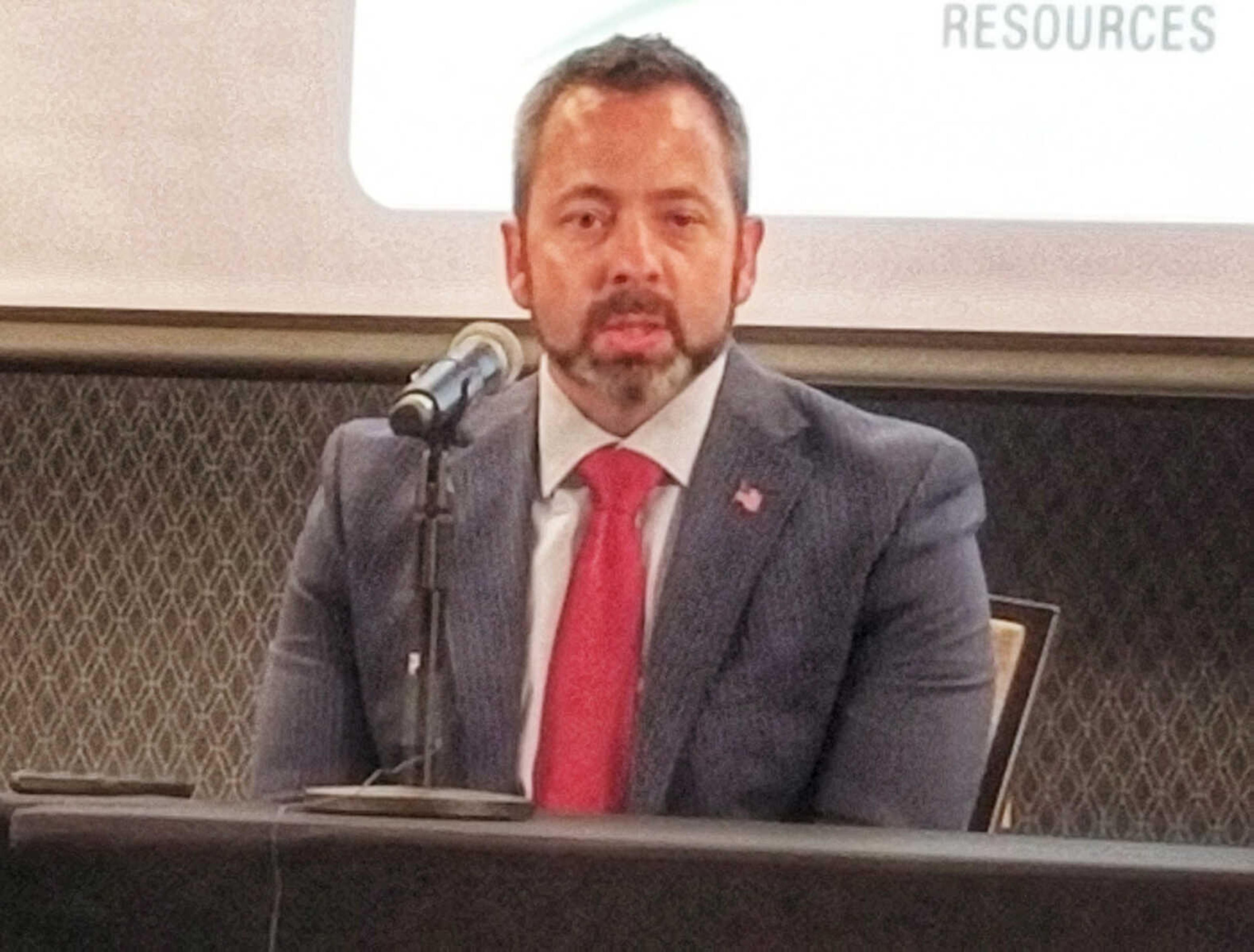 Nate Thomas, co-owner of Bold Marketing and current Cape Girardeau city councilman, makes remarks about his GOP candidacy for state House District 147 at Drury Plaza Hotel and Conference Center in Cape Girardeau. A candidate forum was organized by Cape Girardeau Area Chamber of Commerce.